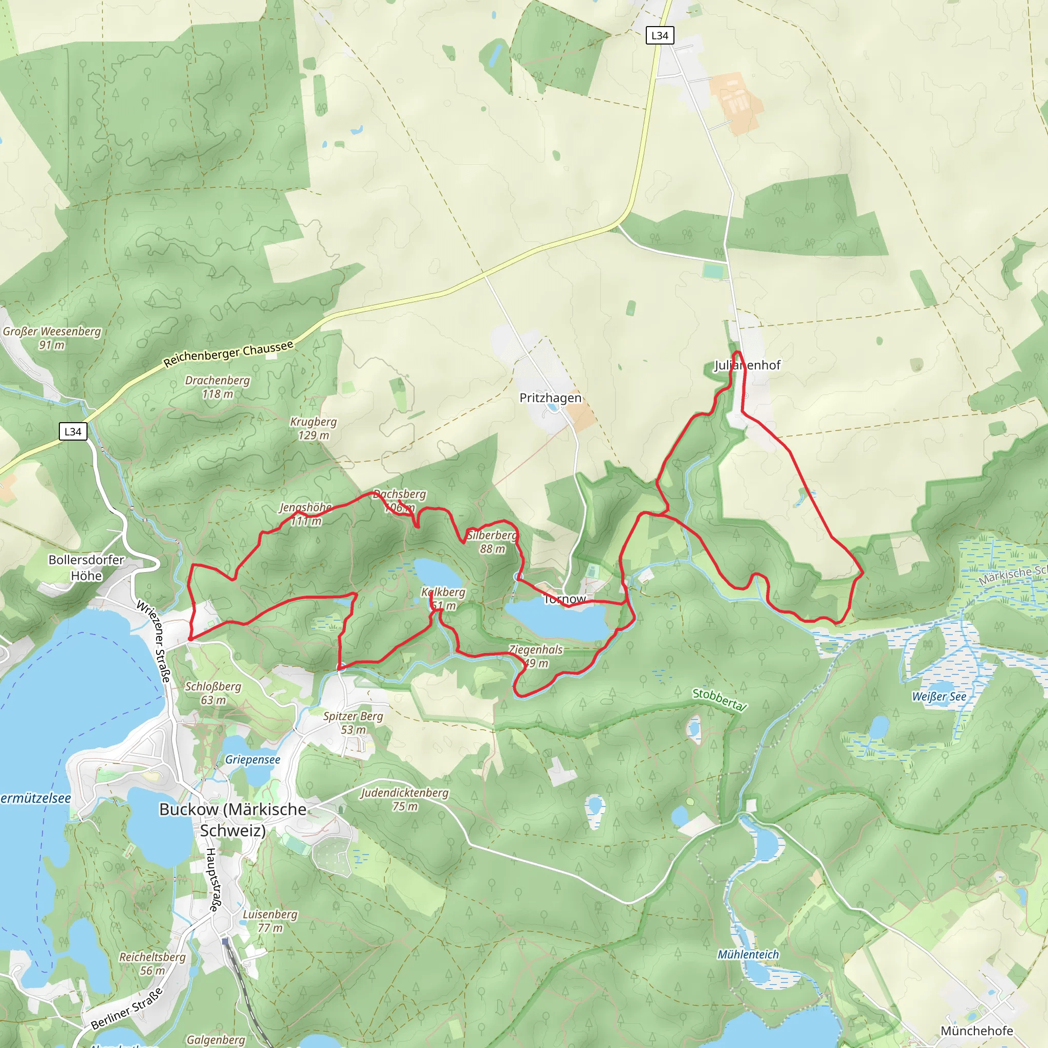 Dachsberg, Großer Tornowsee and Kleiner Tornwsee via Natura Trail mobile static map