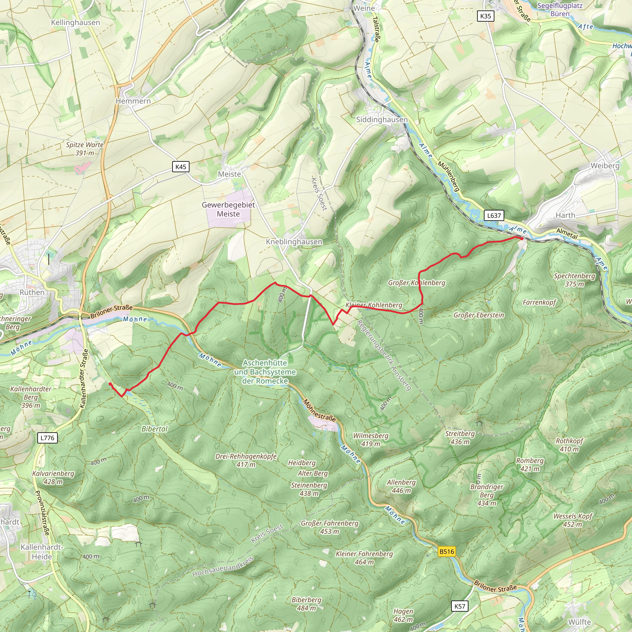 Bibertal to Ringelstein via Rüthener Weg and Großer Kohlenberg mobile static map