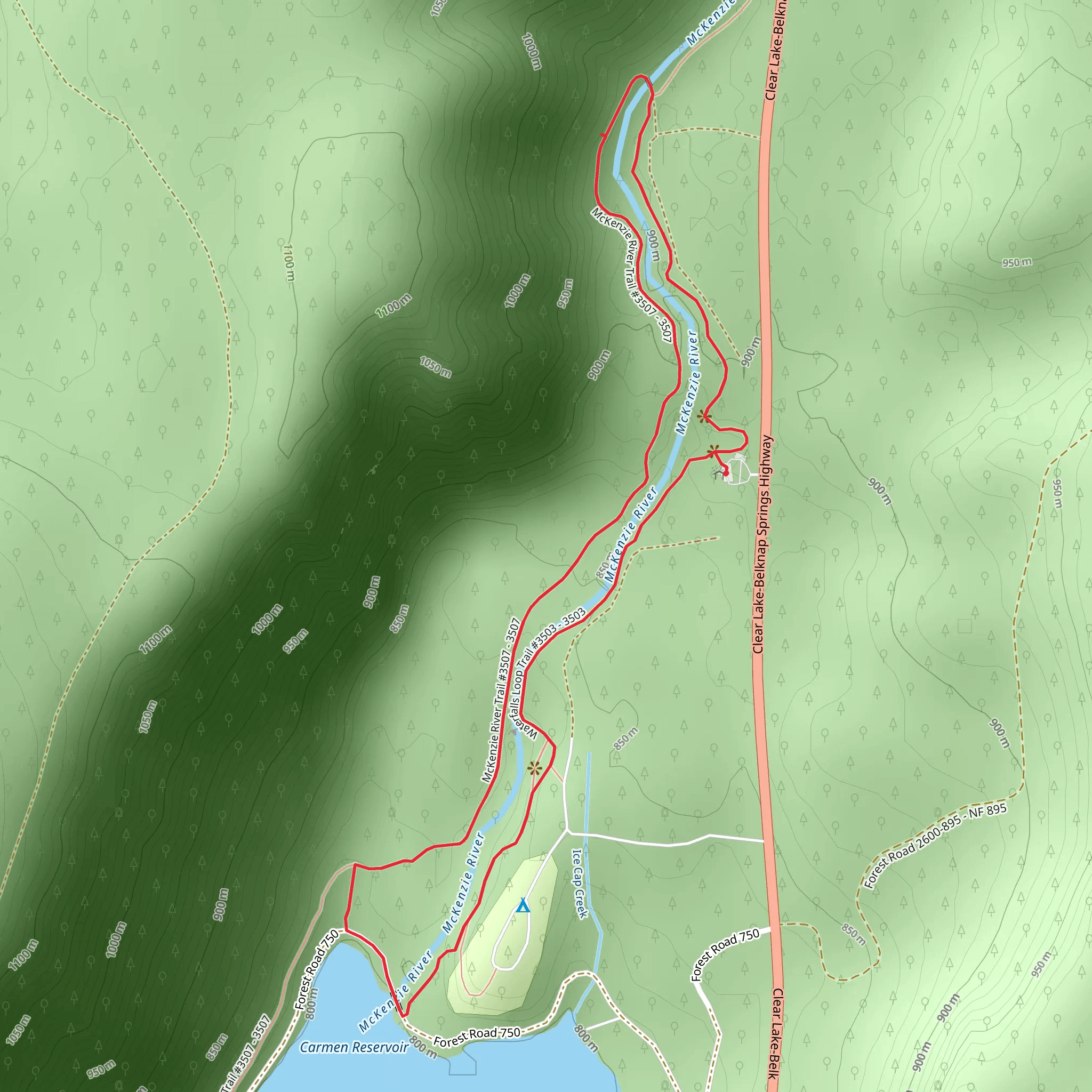 McKenzie River and Waterfalls Loop Trail mobile static map