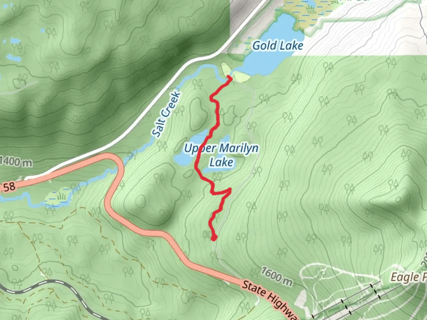 An image depicting the trail Marilyn Lakes and Gold Lake and its surrounding area.