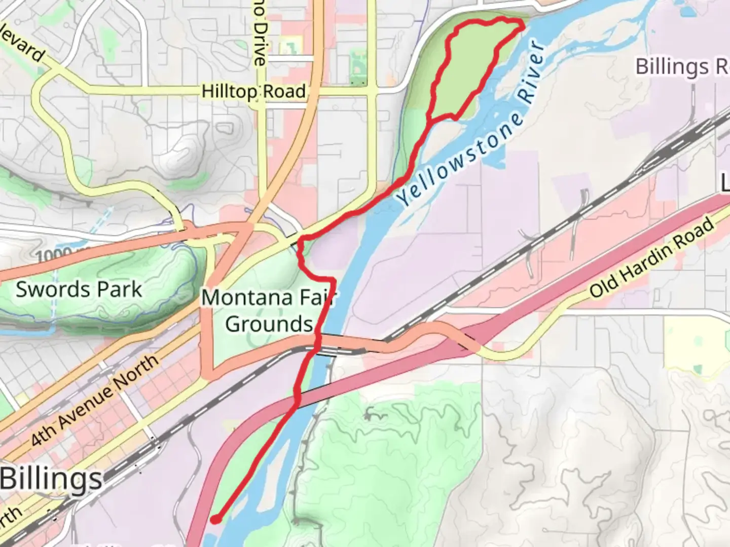 An image depicting the trail Yellowstone River and Two Moon Park and its surrounding area.
