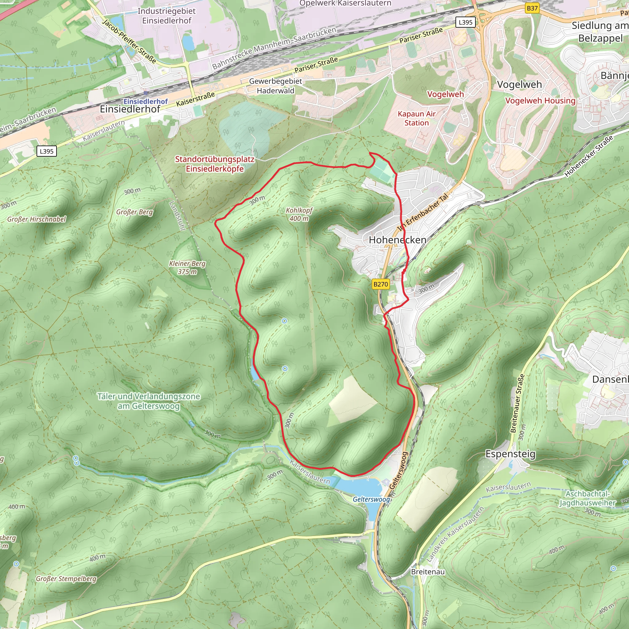 Hohenecken, Gelterswoog and Staatsforst Kaiserslautern Loop mobile static map