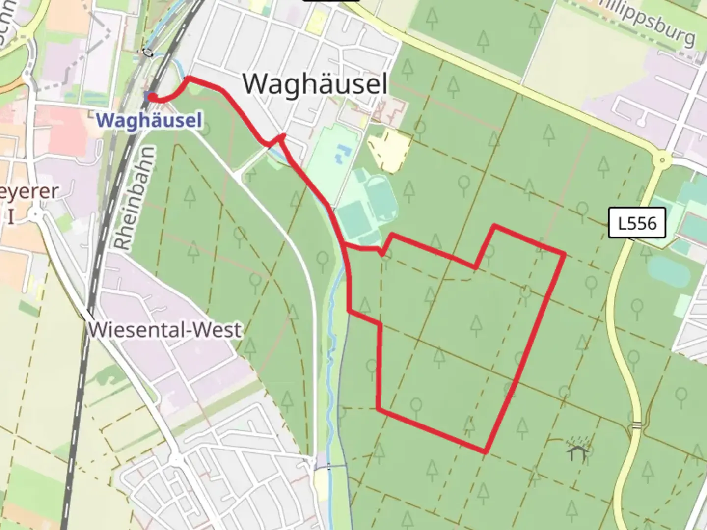An image depicting the trail Waldsportpfad Loop and its surrounding area.