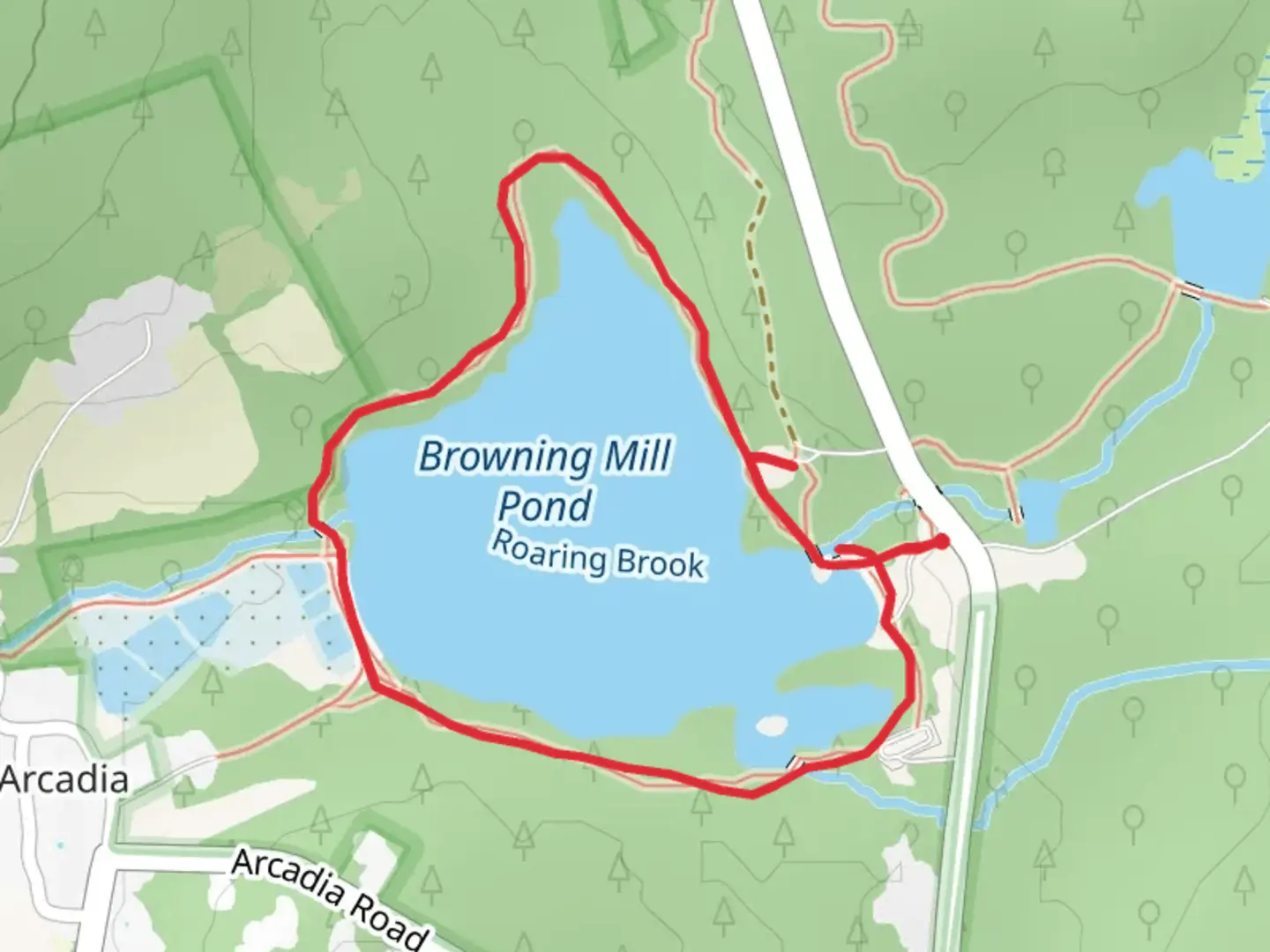 An image depicting the trail Browning Mill Pond Loop and its surrounding area.