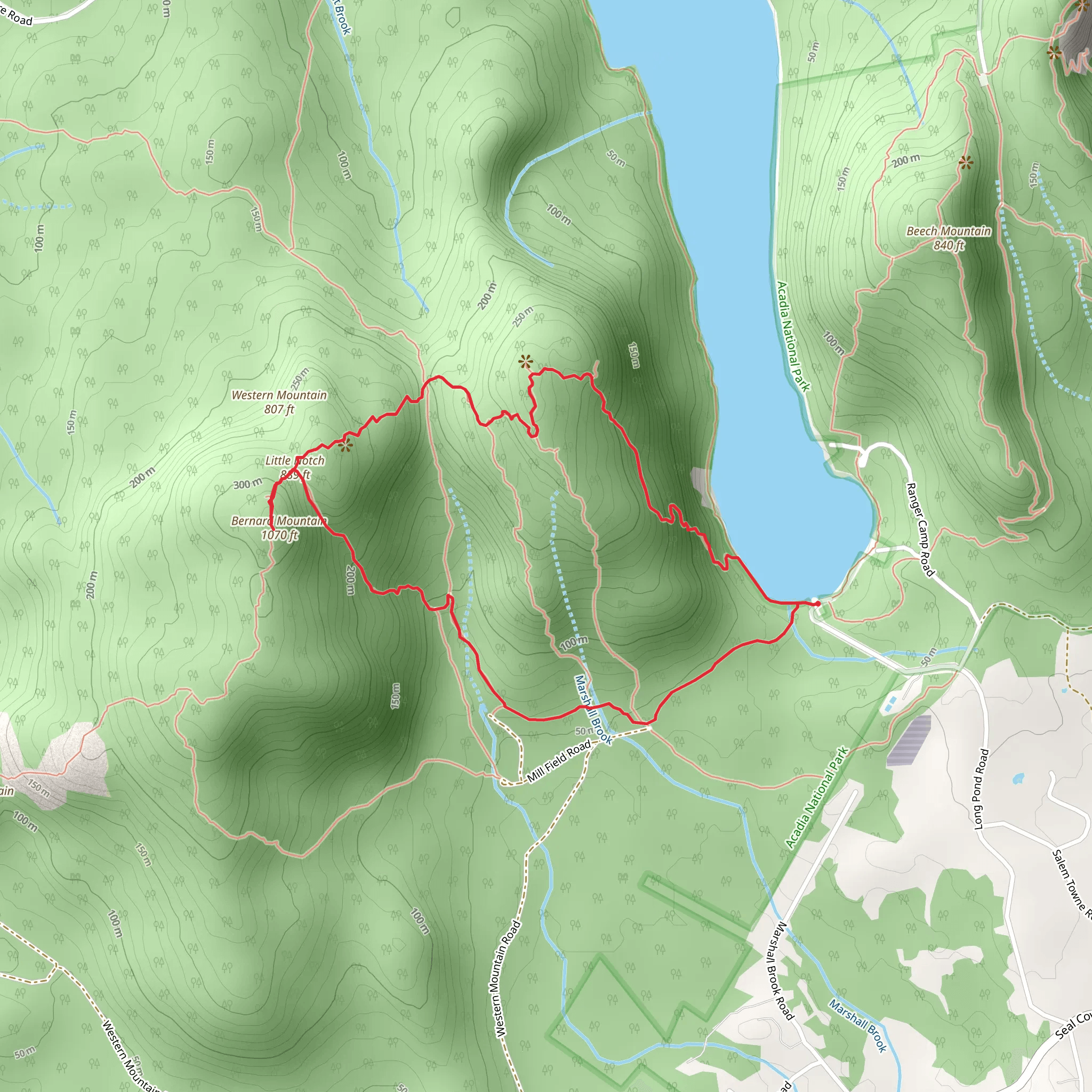 Mansell Mountain, Knight Nubble and Bernard Mountain Loop via Great Notch Trail mobile static map