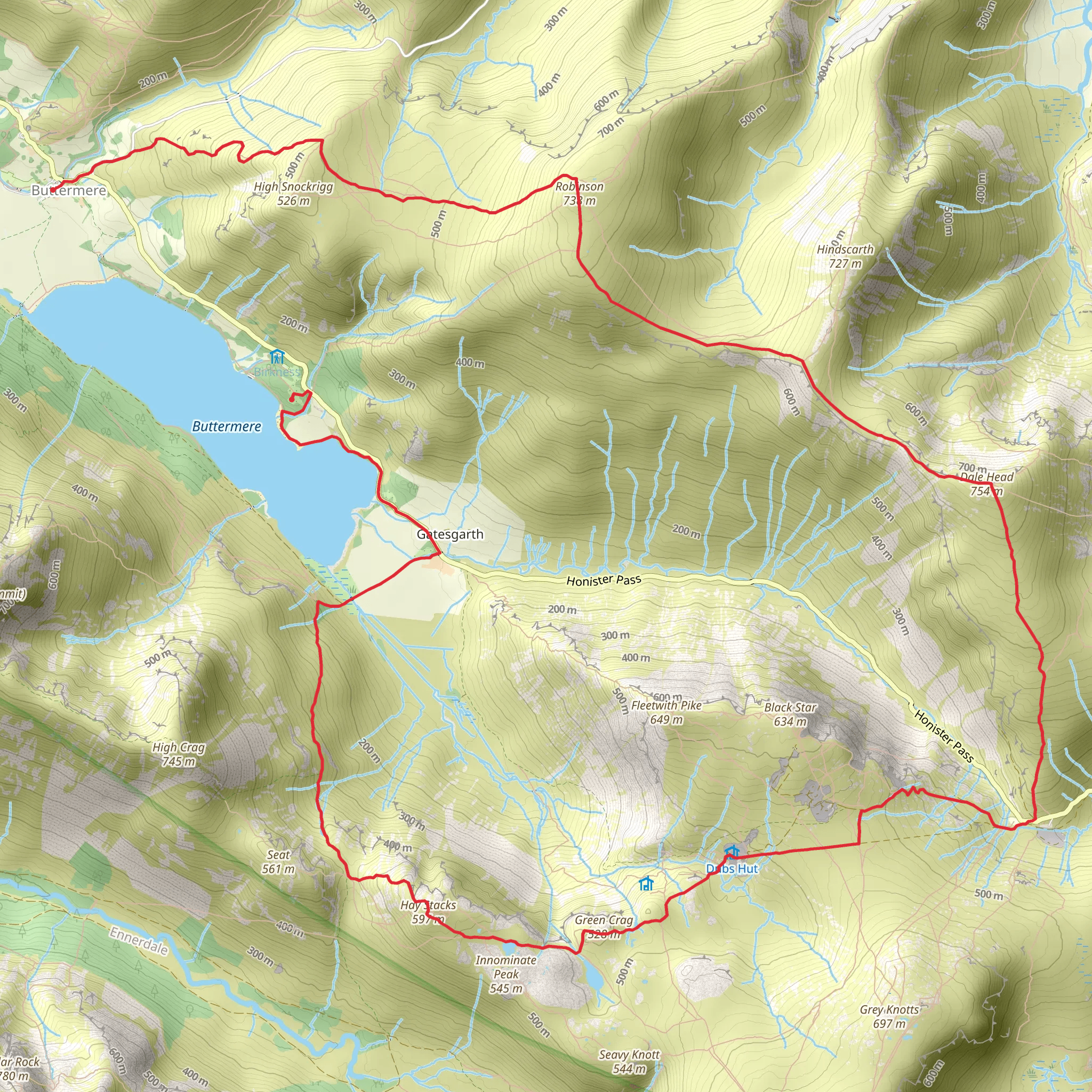 Buttermere, Hay Stacks, Dale Head and Robinson Walk mobile static map