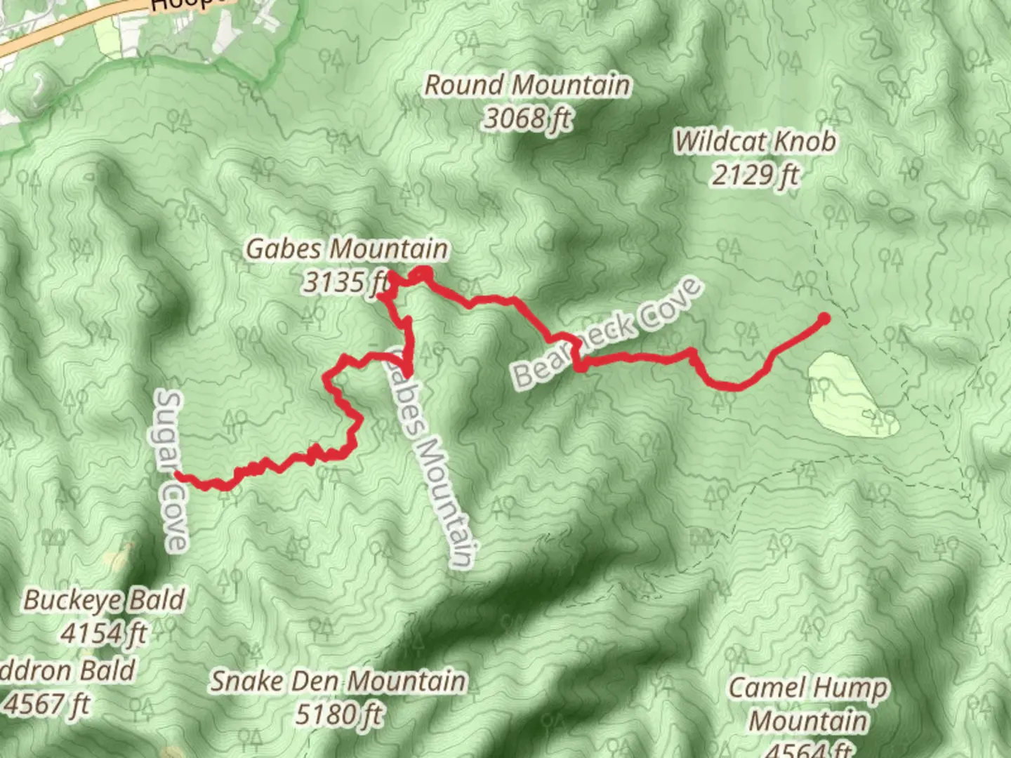 An image depicting the trail Bearneck Gap and Gabes Mountain Trail and its surrounding area.