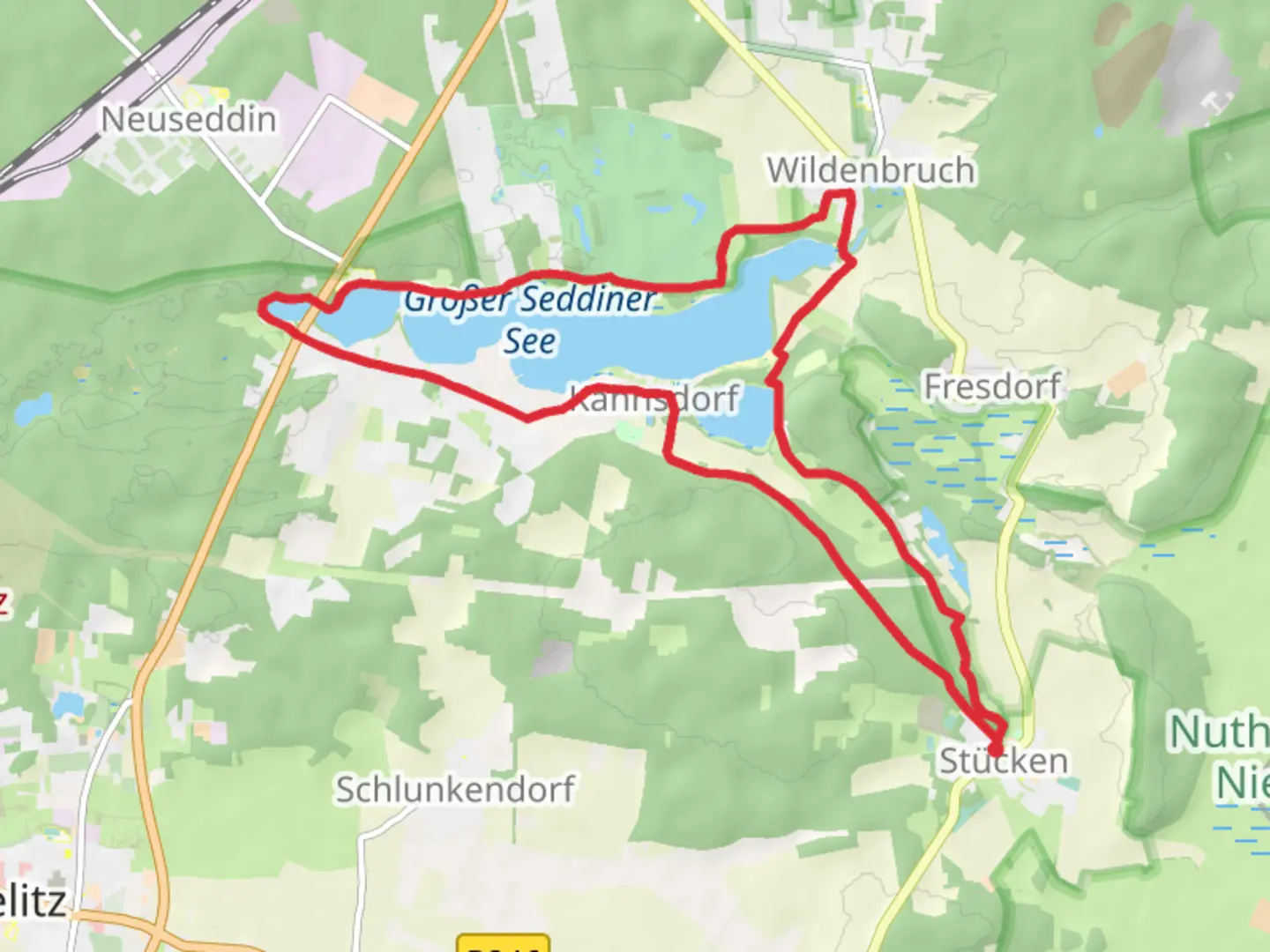 An image depicting the trail Grober Seddiner See Loop - Stucken and its surrounding area.