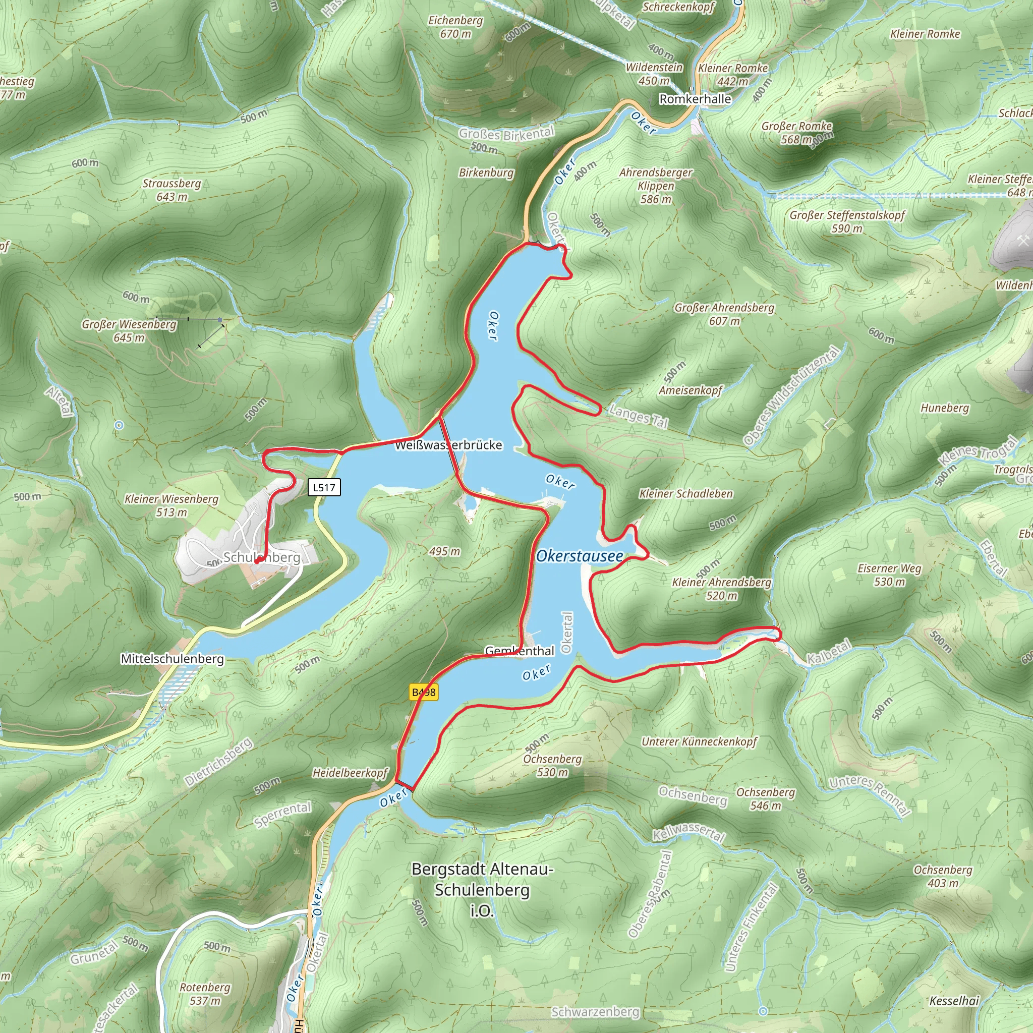 Okerstausee Loop from Schulenberg im Oberharz mobile static map