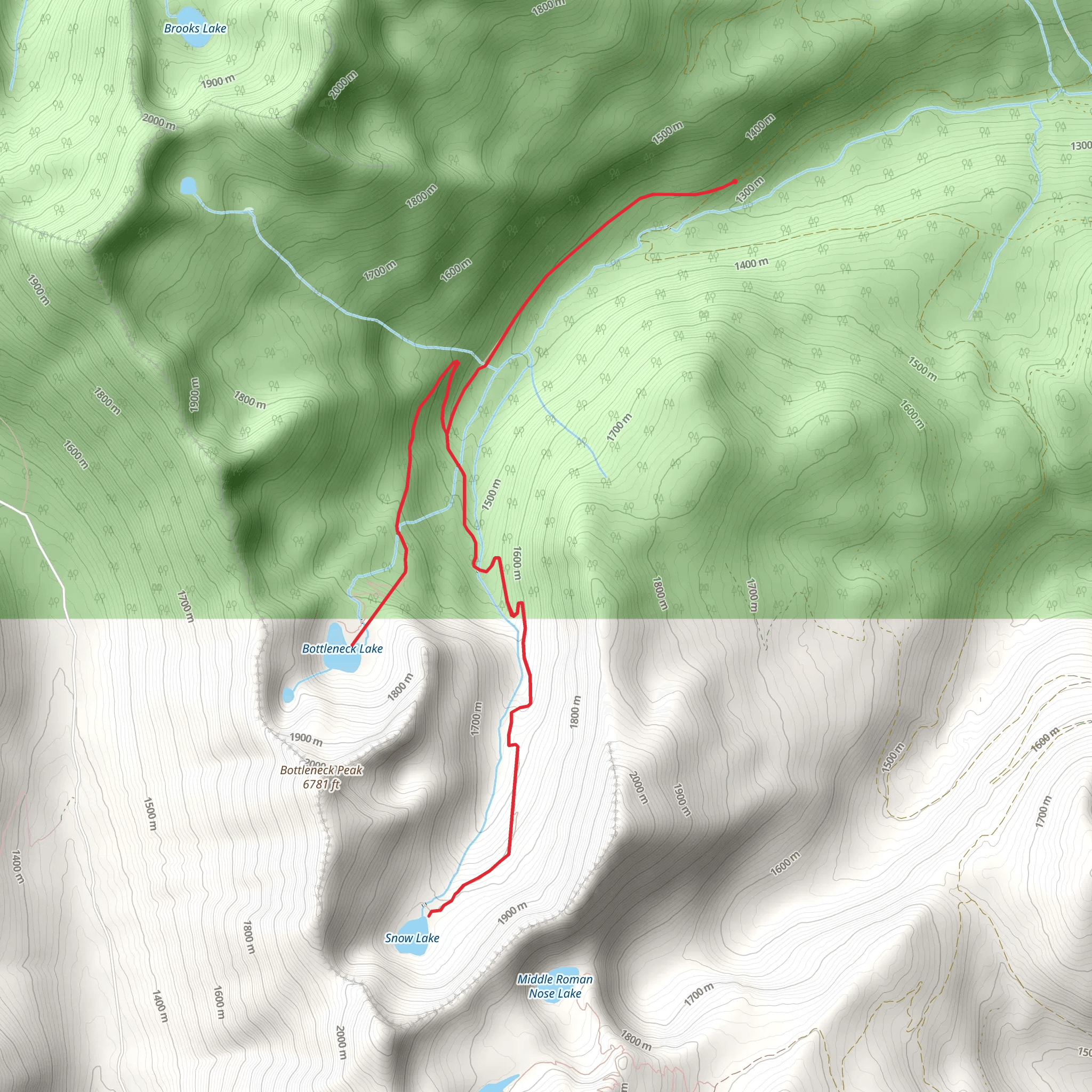Bottleneck Lake and Snow Lake mobile static map