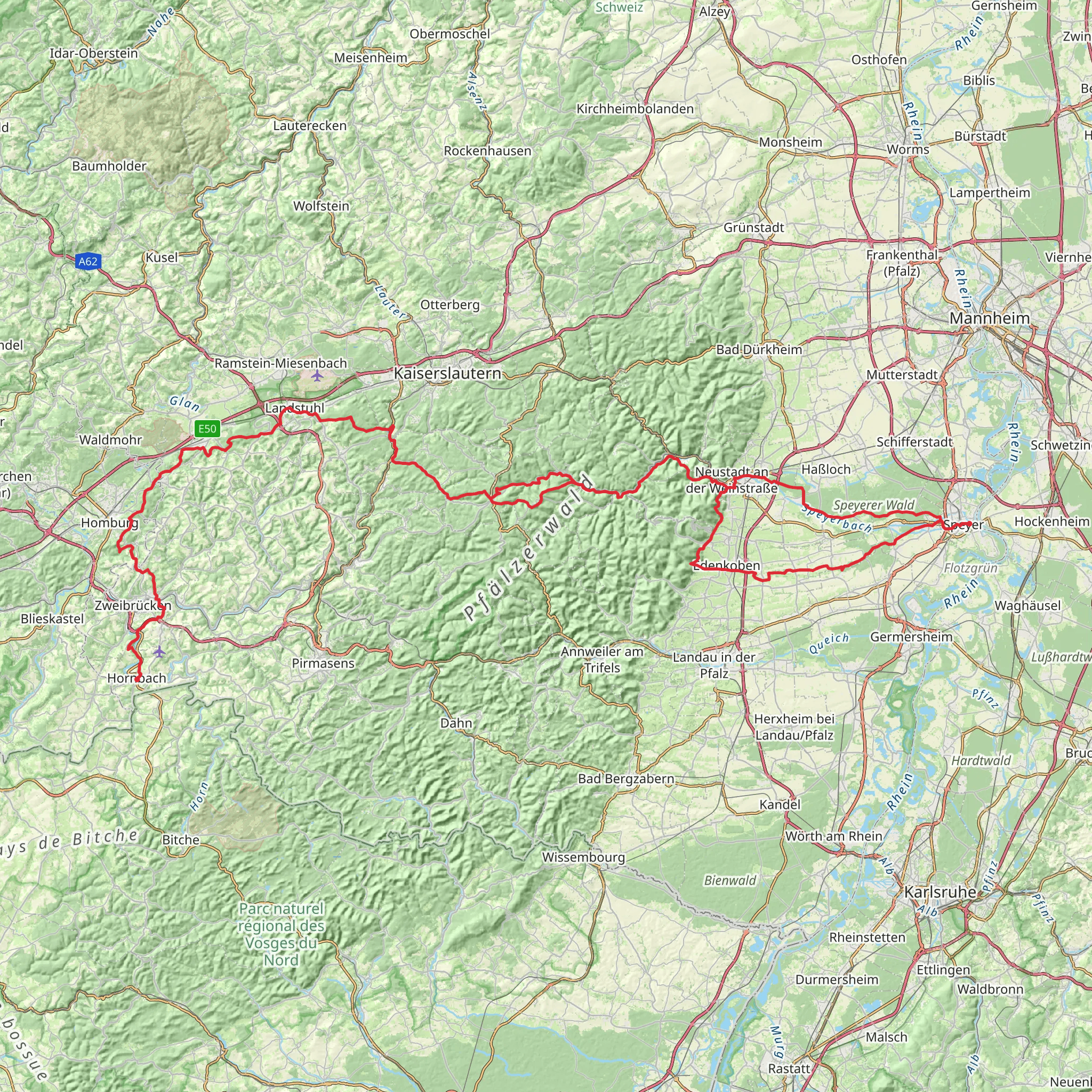 Pfälzer Jakobsweg Nordroute mobile static map