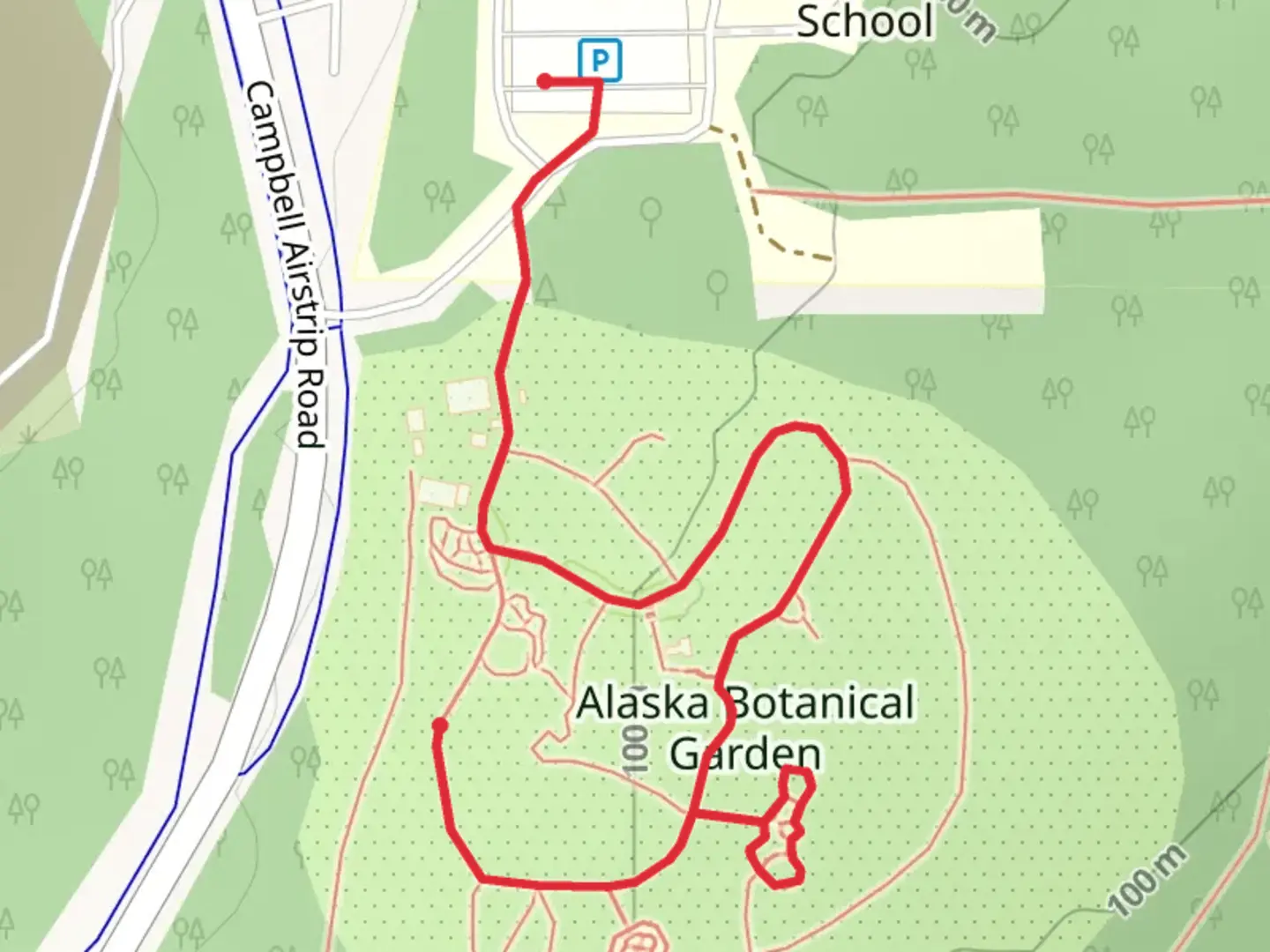 An image depicting the trail Alaska Botanical Garden and its surrounding area.