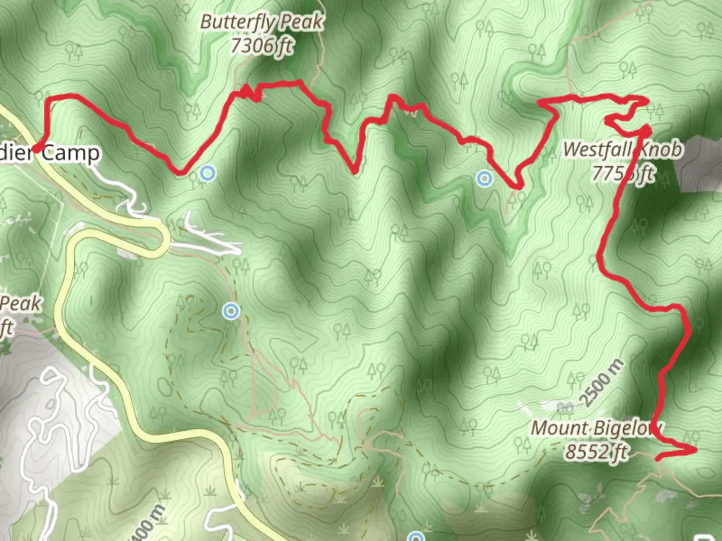 An image depicting the trail Butterfly Trail and its surrounding area.