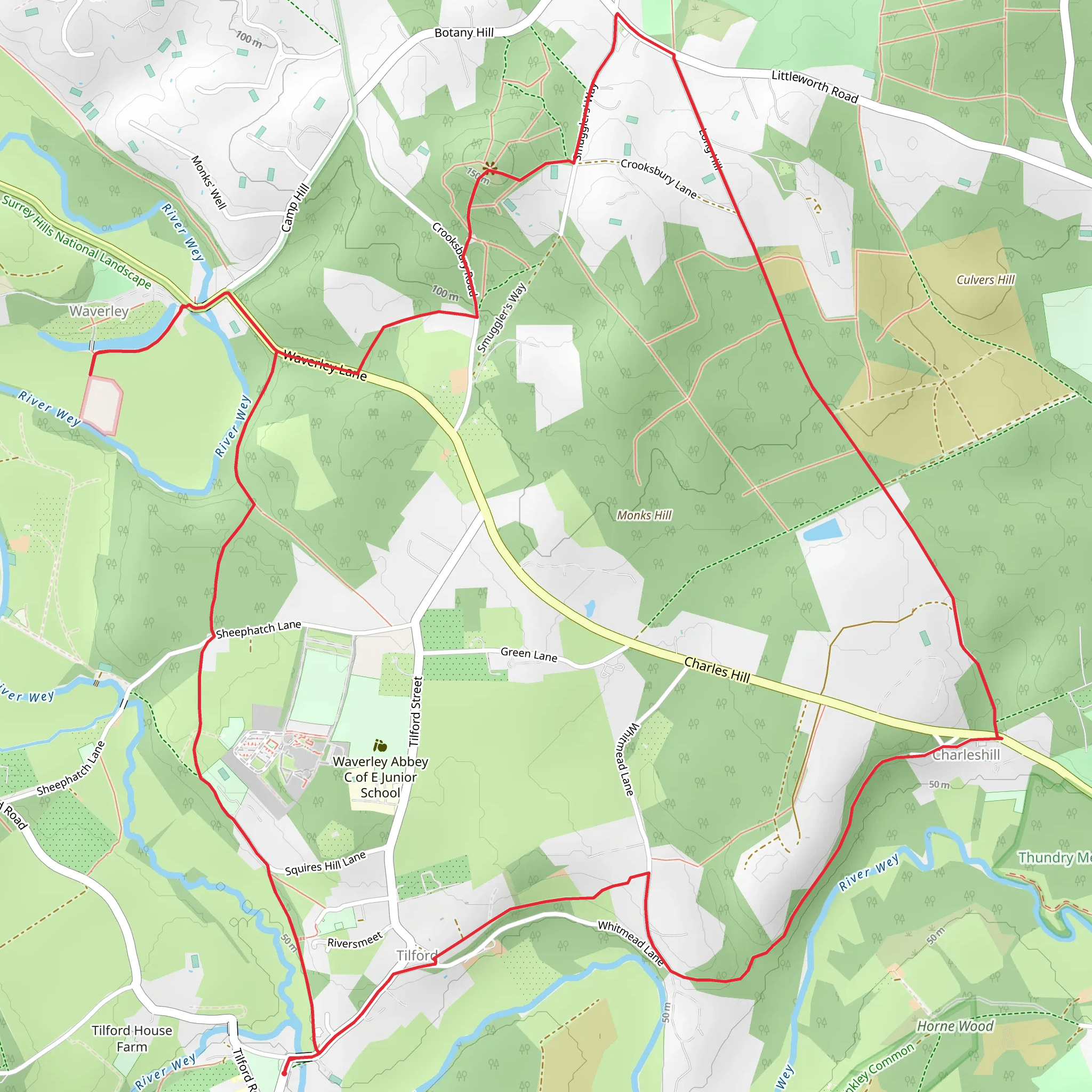 Crooksbury Hill Loop from Tilford mobile static map