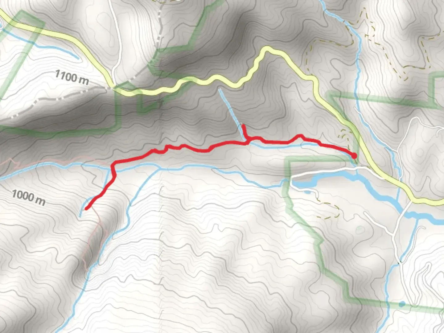 An image depicting the trail Aunt Sallys Falls and Rhapsodie Falls and its surrounding area.