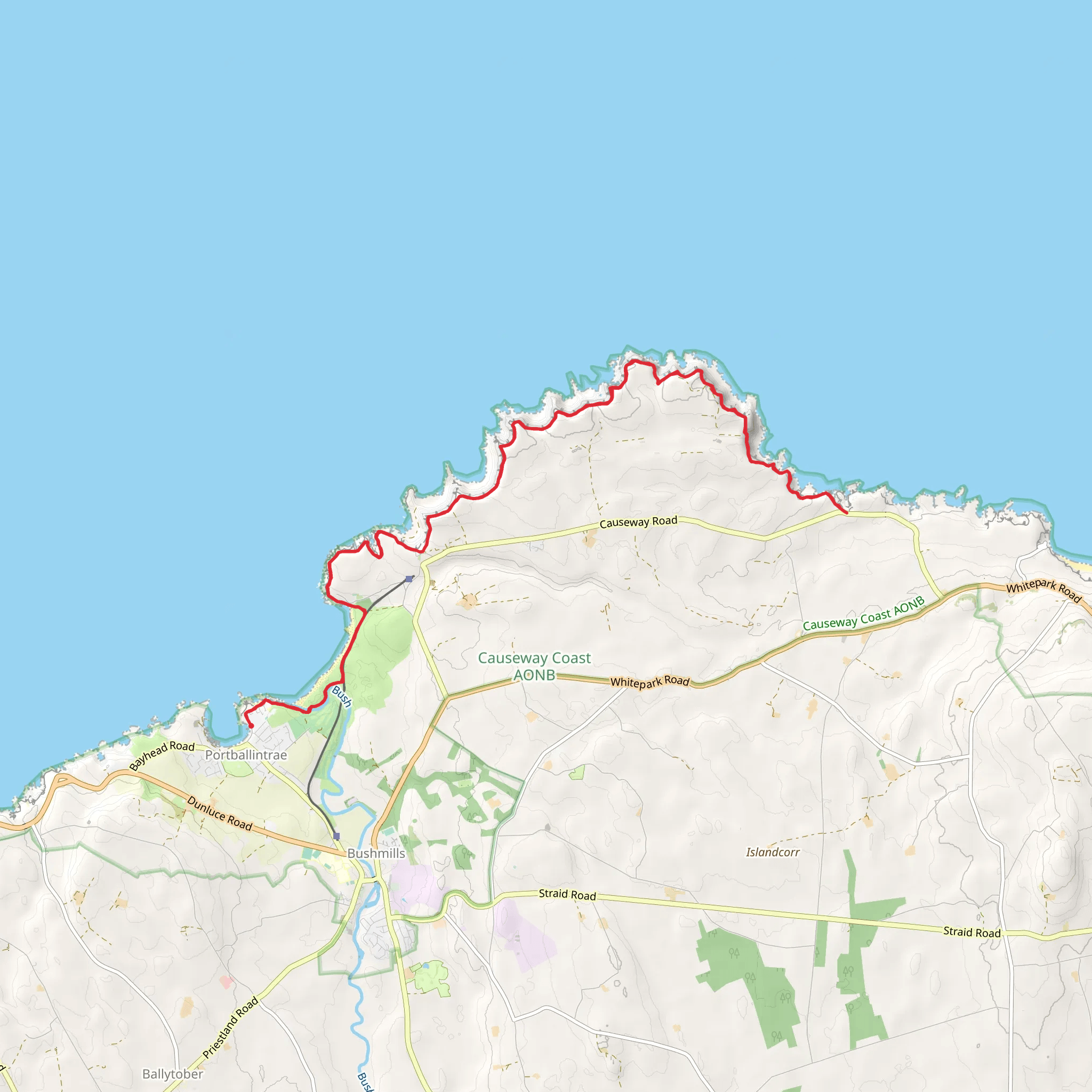 Causeway Coast: Portballintrae to Dunseverick mobile static map