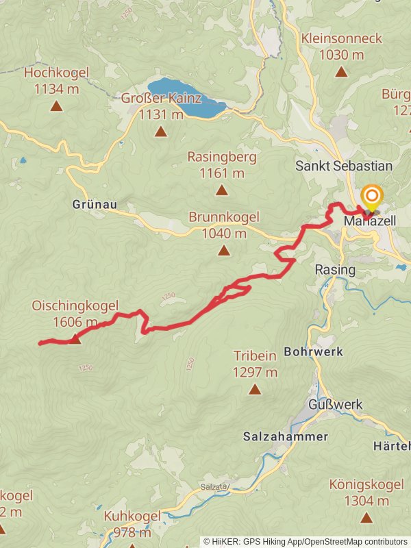 Oischingkogel and Vorderer Zeller Hut from Mariazell mobile static map