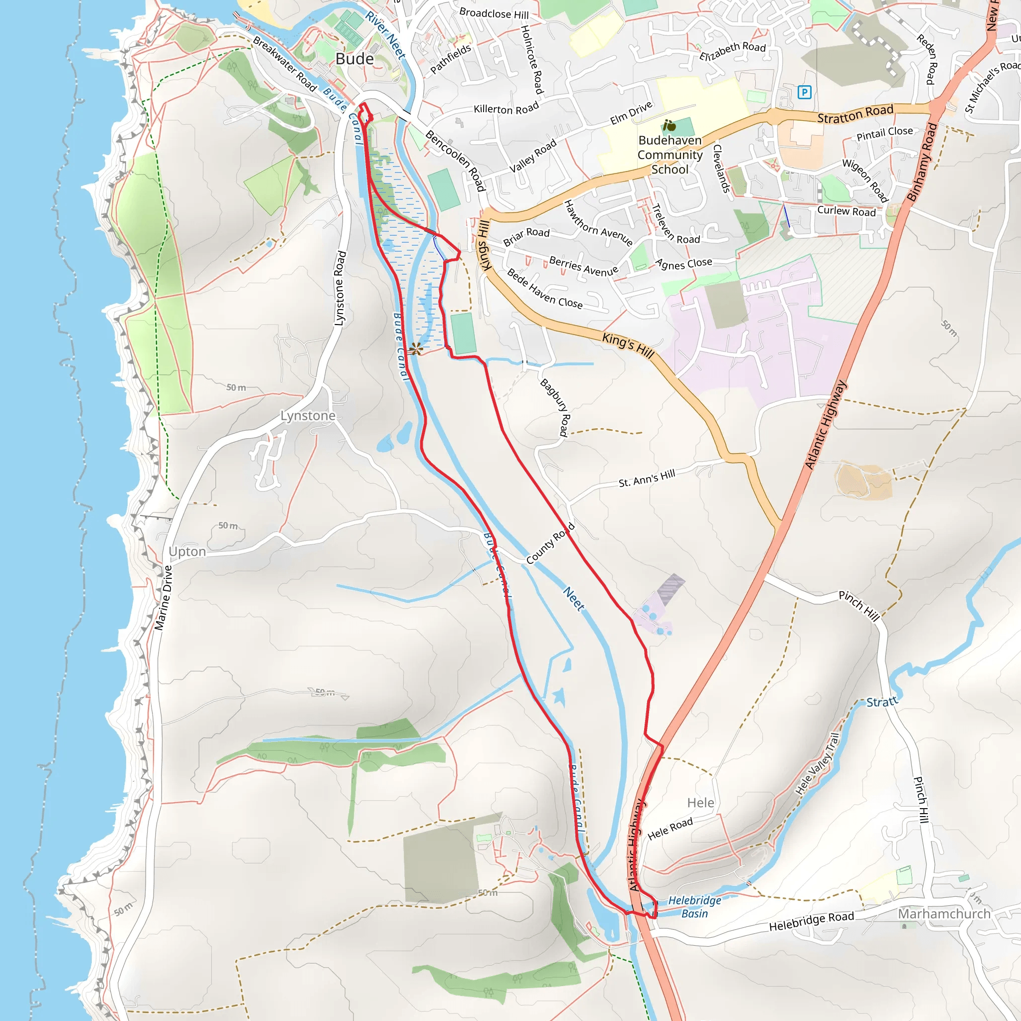 Bude Canal and Helebridge mobile static map
