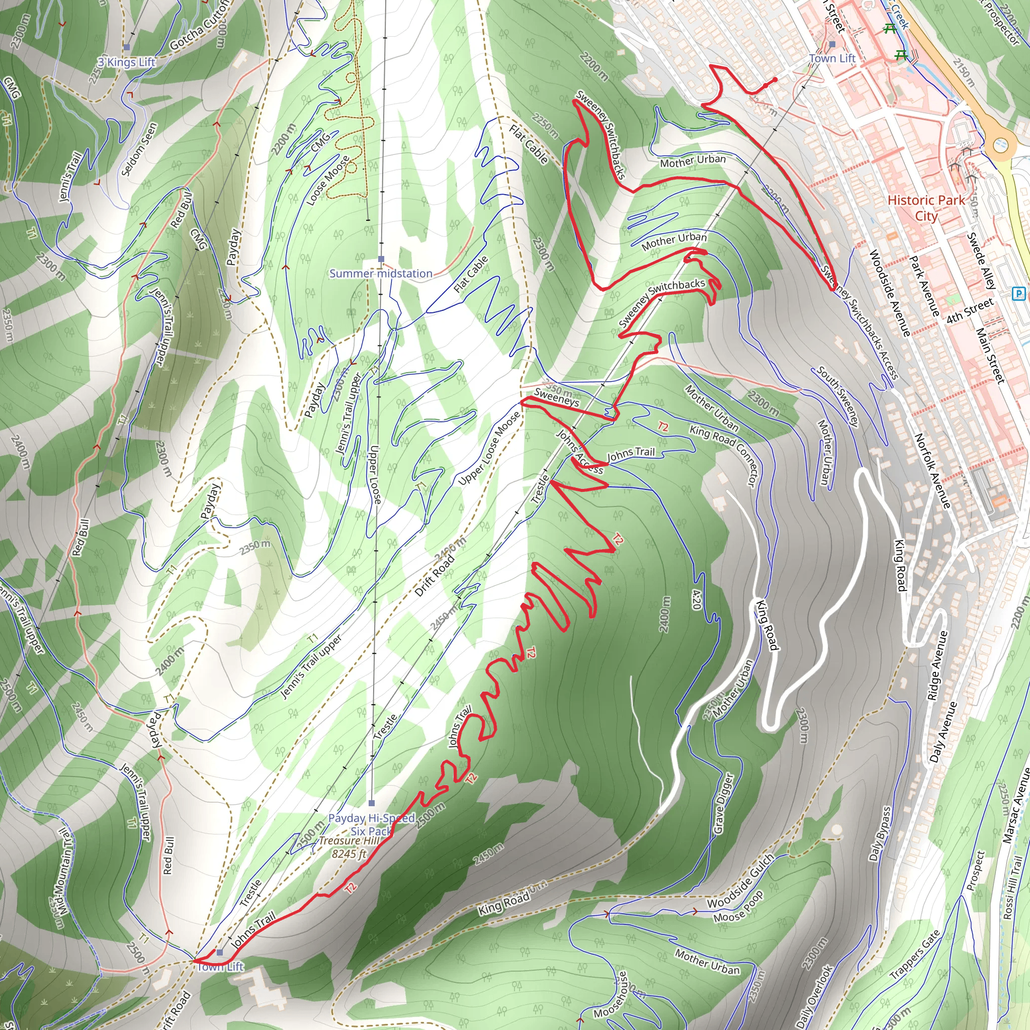 Sweeney Switchbacks and Johns Trail mobile static map