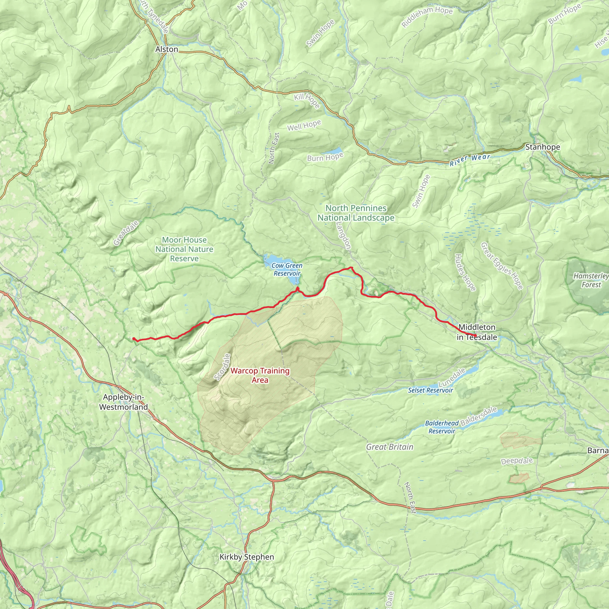 Pennine Way - Middleton-in-Teesdale to Dufton mobile static map