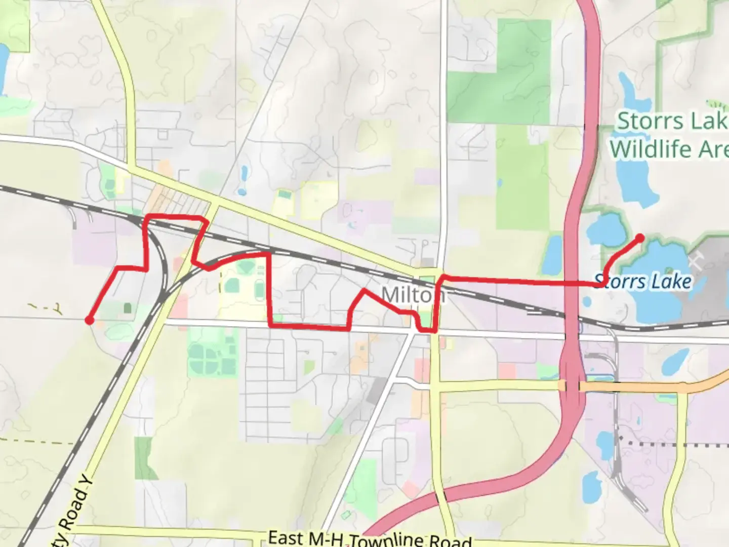 An image depicting the trail Ice Age Trail - Storrs Lake and its surrounding area.