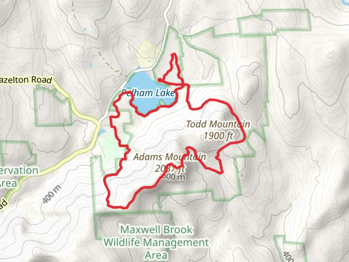 An image depicting the trail Adams Mountain and Fort Pelham Loop and its surrounding area.