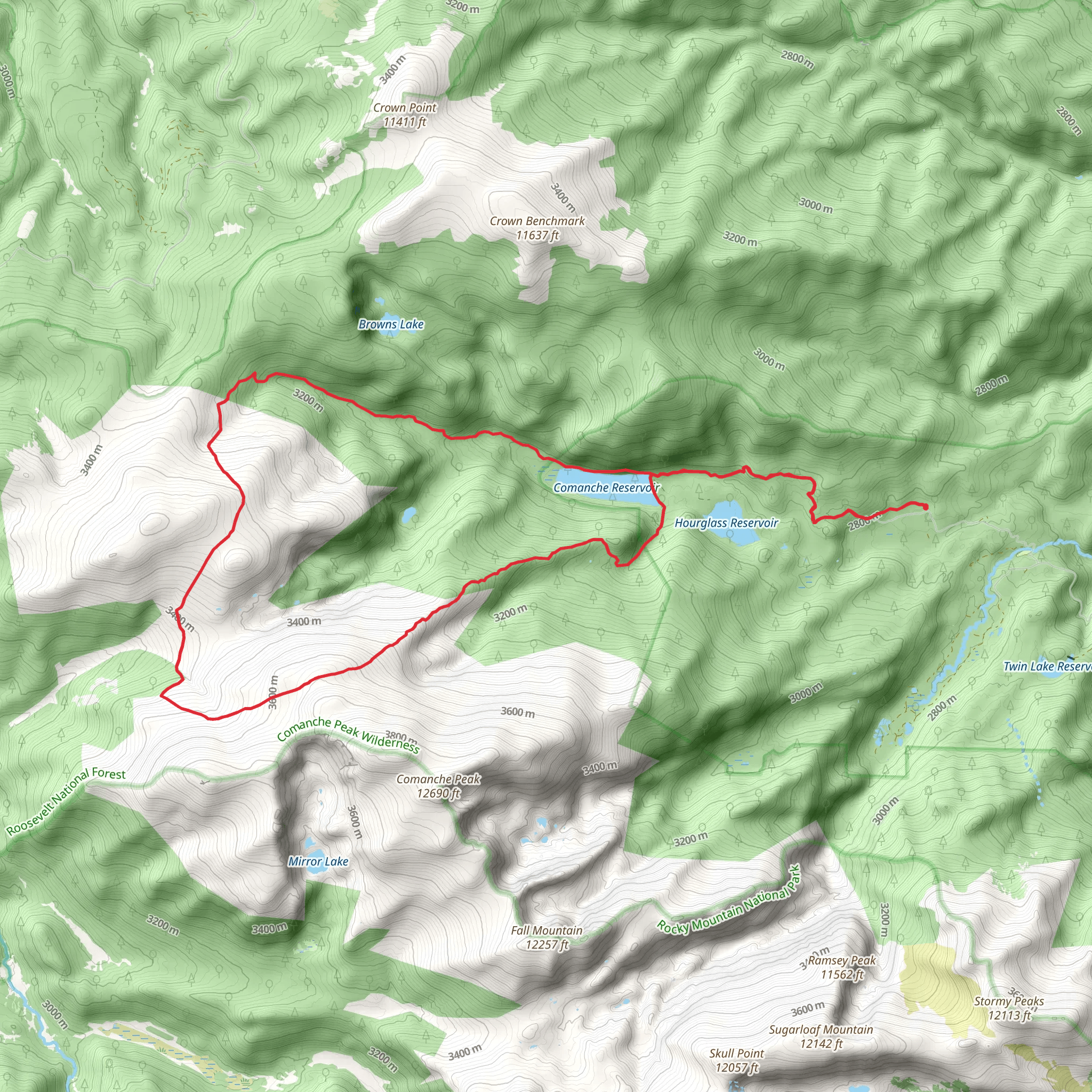 Comanche Reservoir Loop via Mirror Lake Trail mobile static map