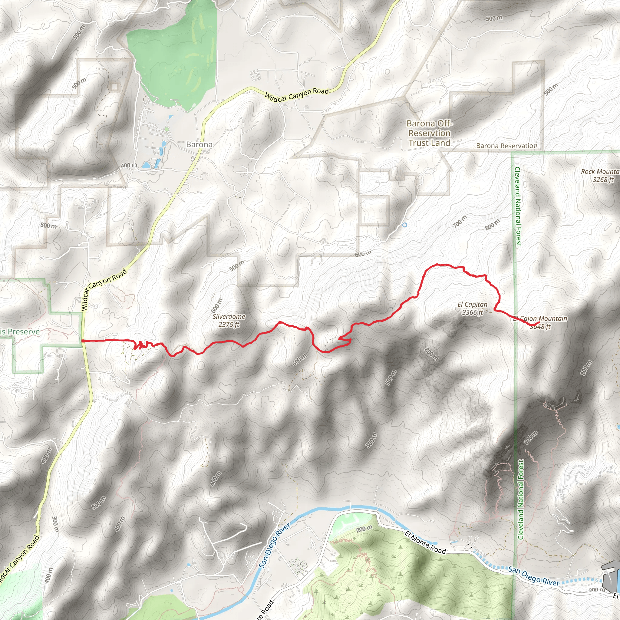 El Cajon Mountain Summit Trail mobile static map