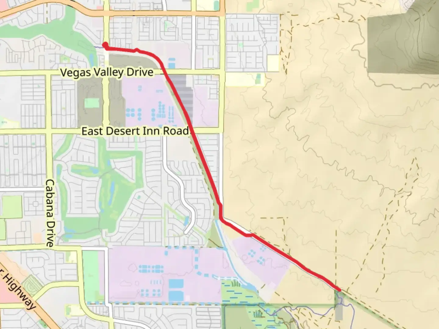 An image depicting the trail Flamingo Arroyo Trail - Ruby Creek Drive and its surrounding area.