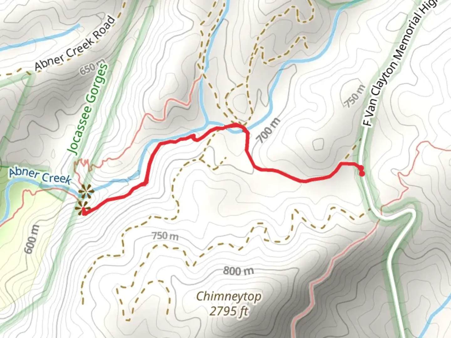 An image depicting the trail Abner Creek via Beech Bottom Falls Trail and its surrounding area.