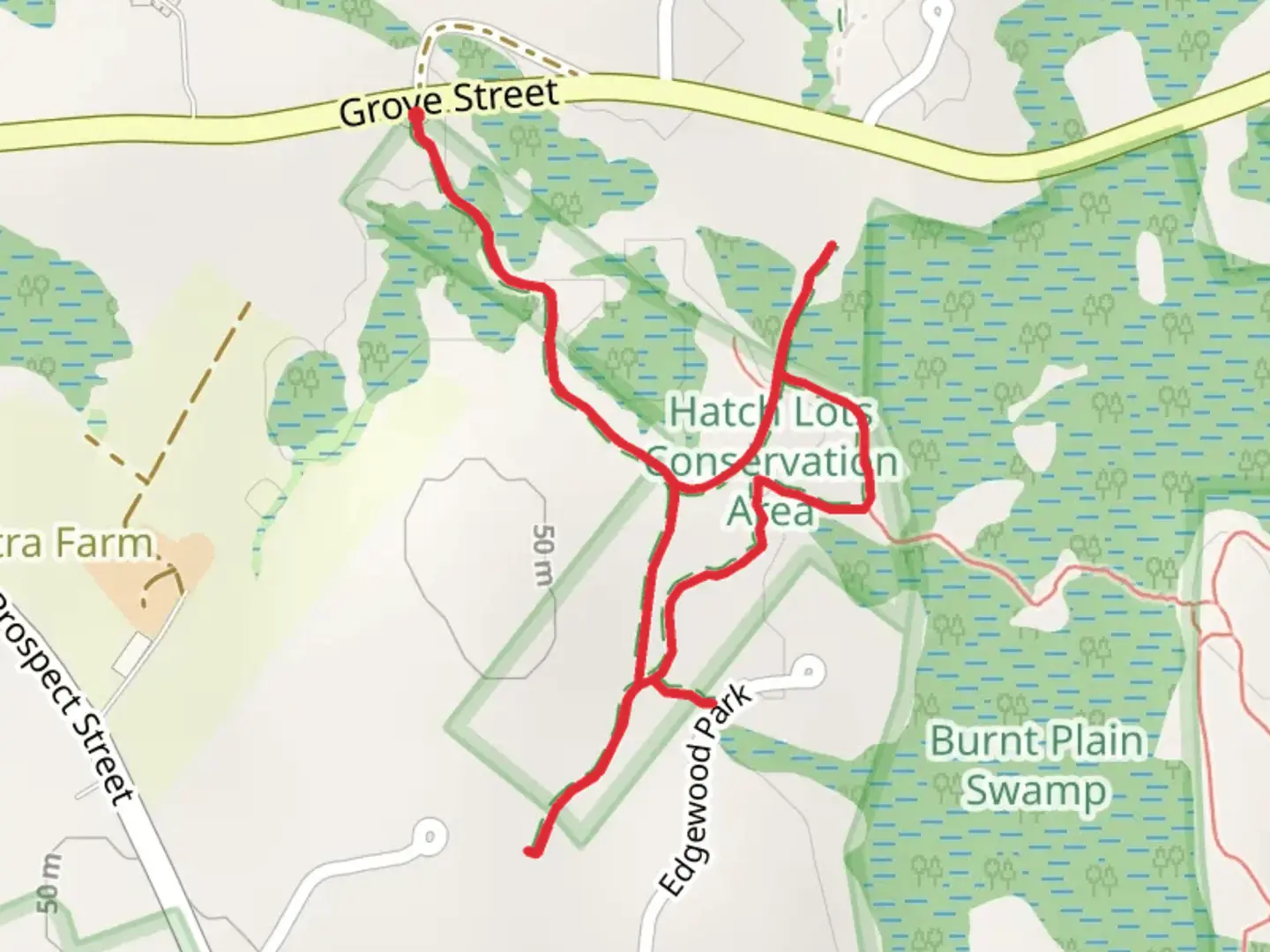 An image depicting the trail Hatch Lots Trail Loop and its surrounding area.