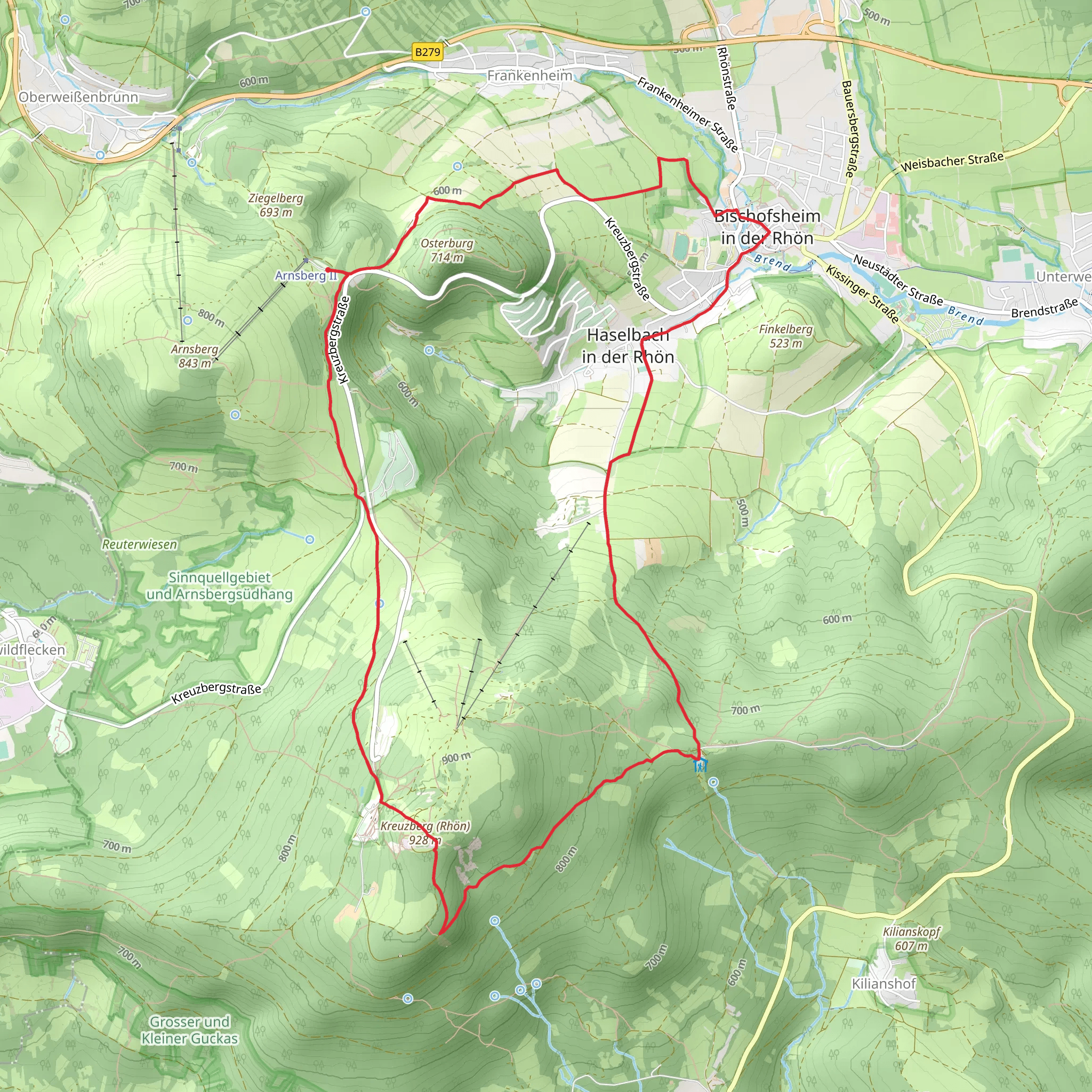 Kreuzberg and Bischofsheim in der Rhön Loop via Hochrhöner mobile static map