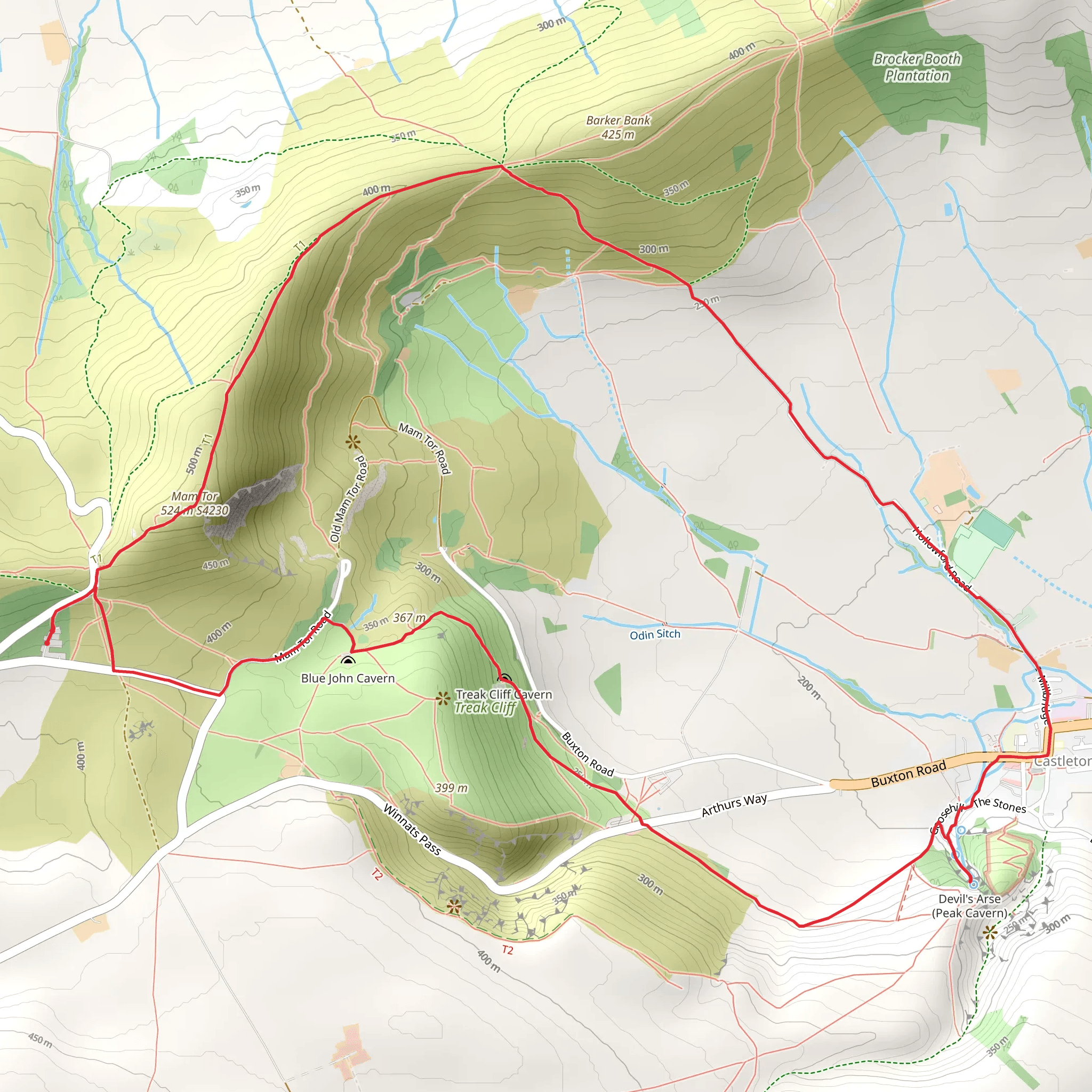 Mam Tor, Peak Cavern and Blue John Cavern Loop mobile static map