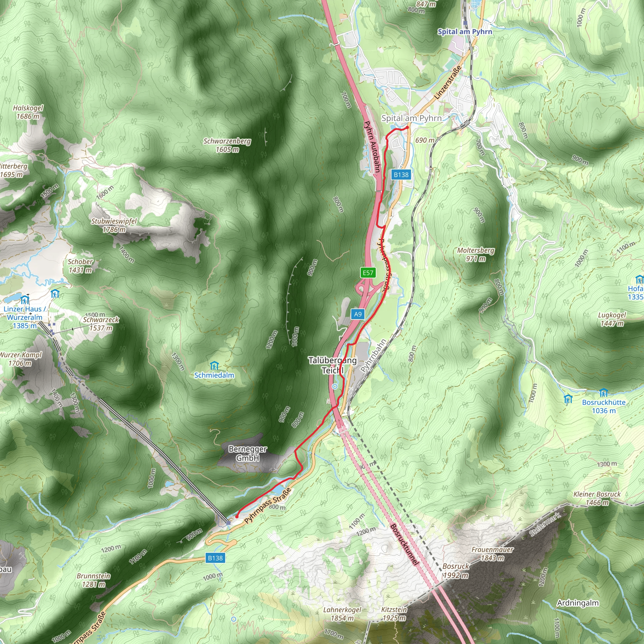 Pyhrnbach Stream and Teilbach Stream via Pfleger Pond mobile static map