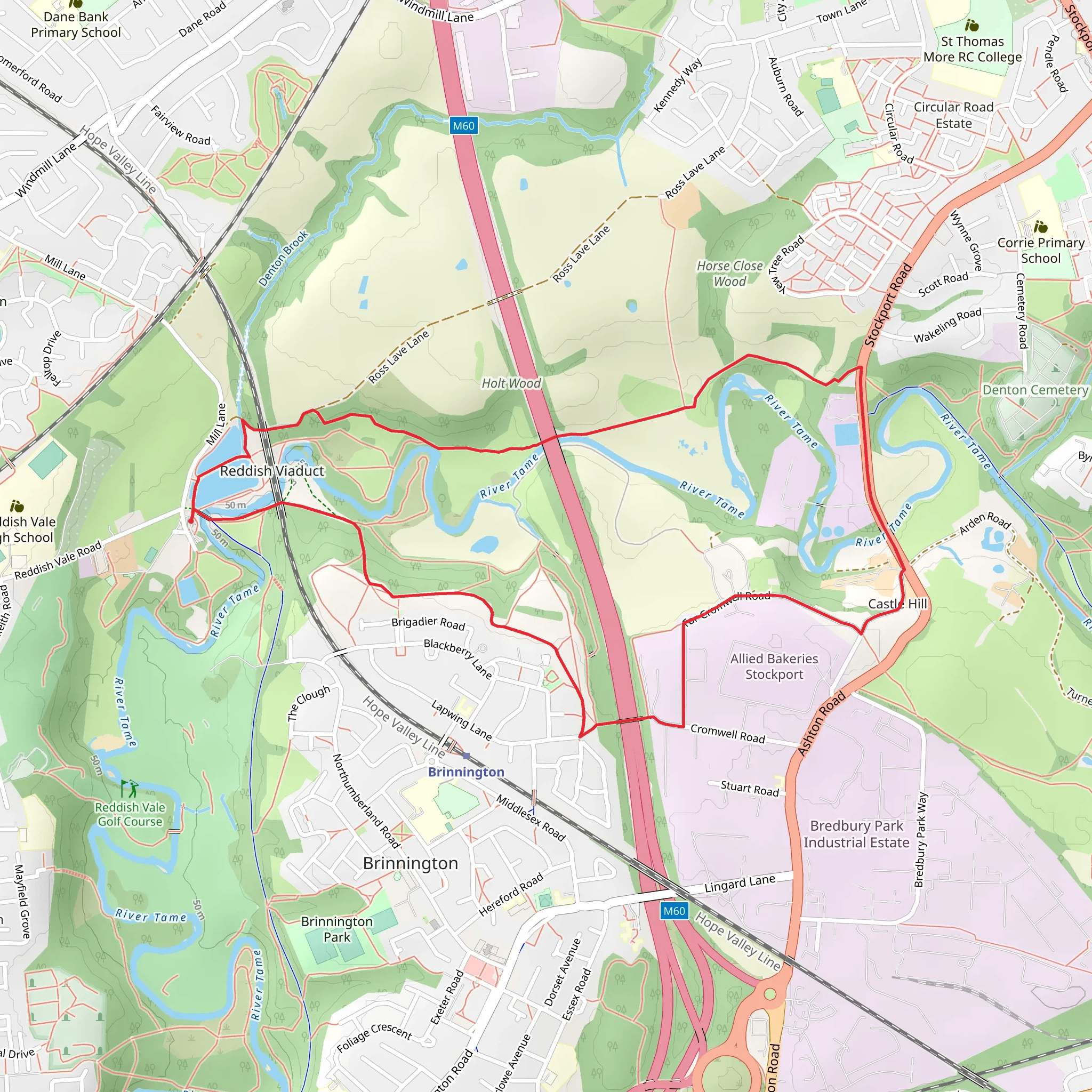 Castle Hill via Tameside Trail mobile static map
