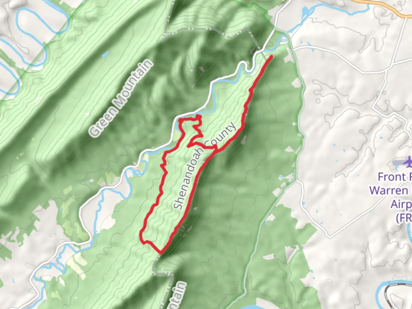 An image depicting the trail Tuscarora-Massanutten, Buzzard Rock and Sherman Gap Loop Trail and its surrounding area.