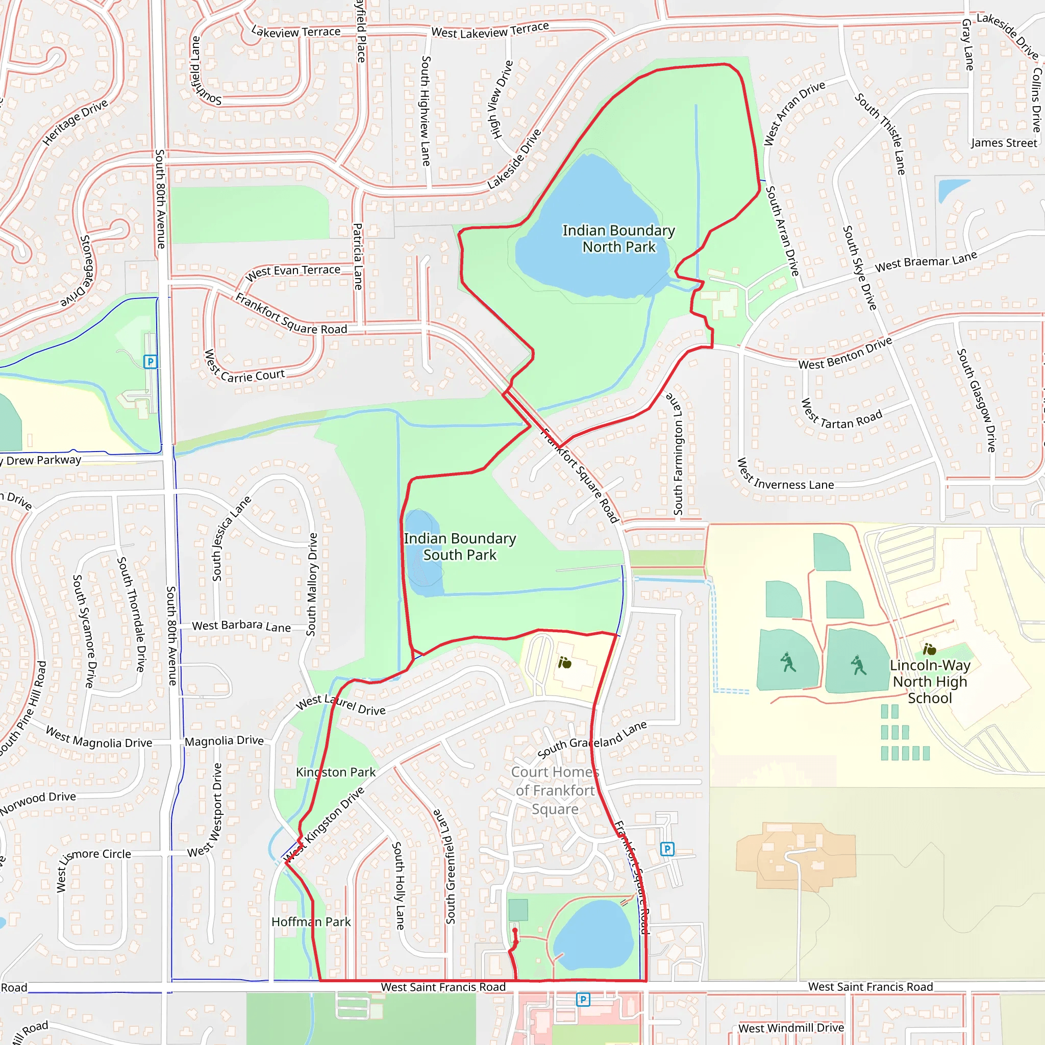 Kingston Park, Indian Boundary North and South Park Loop mobile static map
