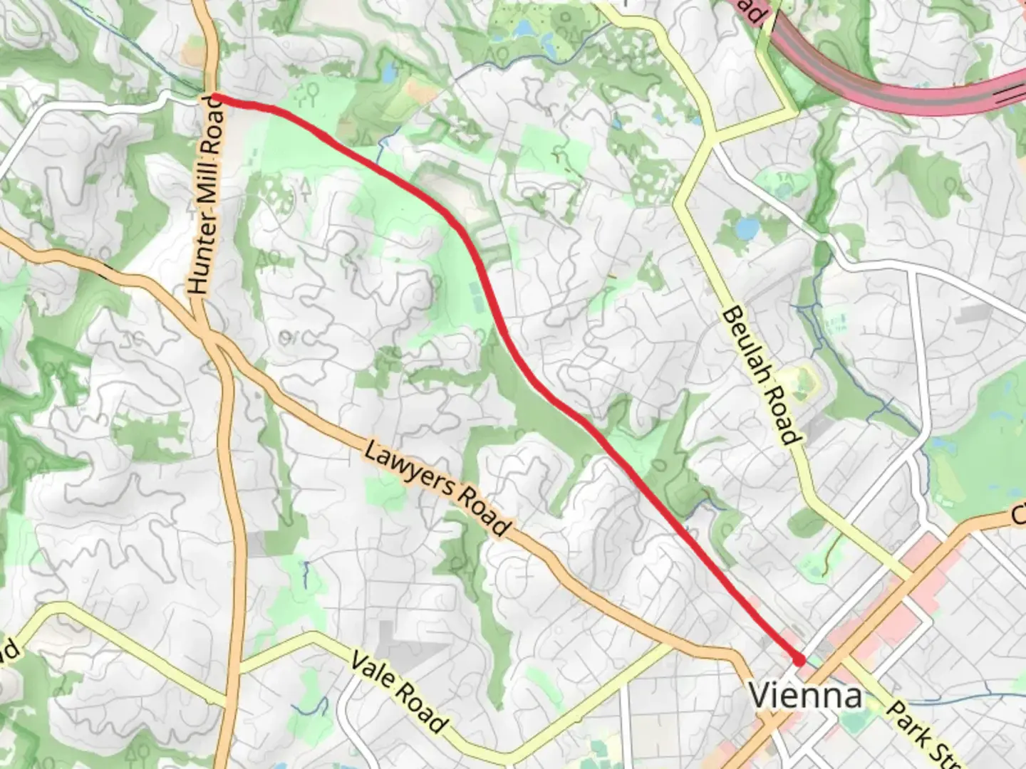 An image depicting the trail Washington and Old Dominion Trail - Vienna Centennial Park and its surrounding area.