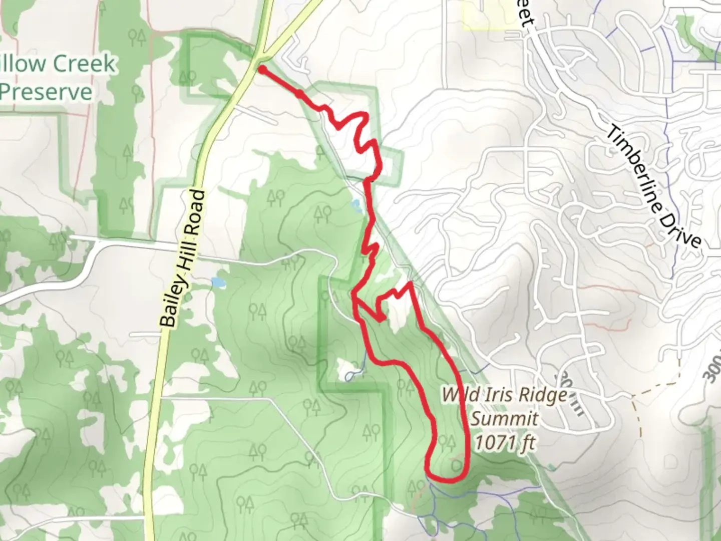 An image depicting the trail Iris Ridge Loop and its surrounding area.