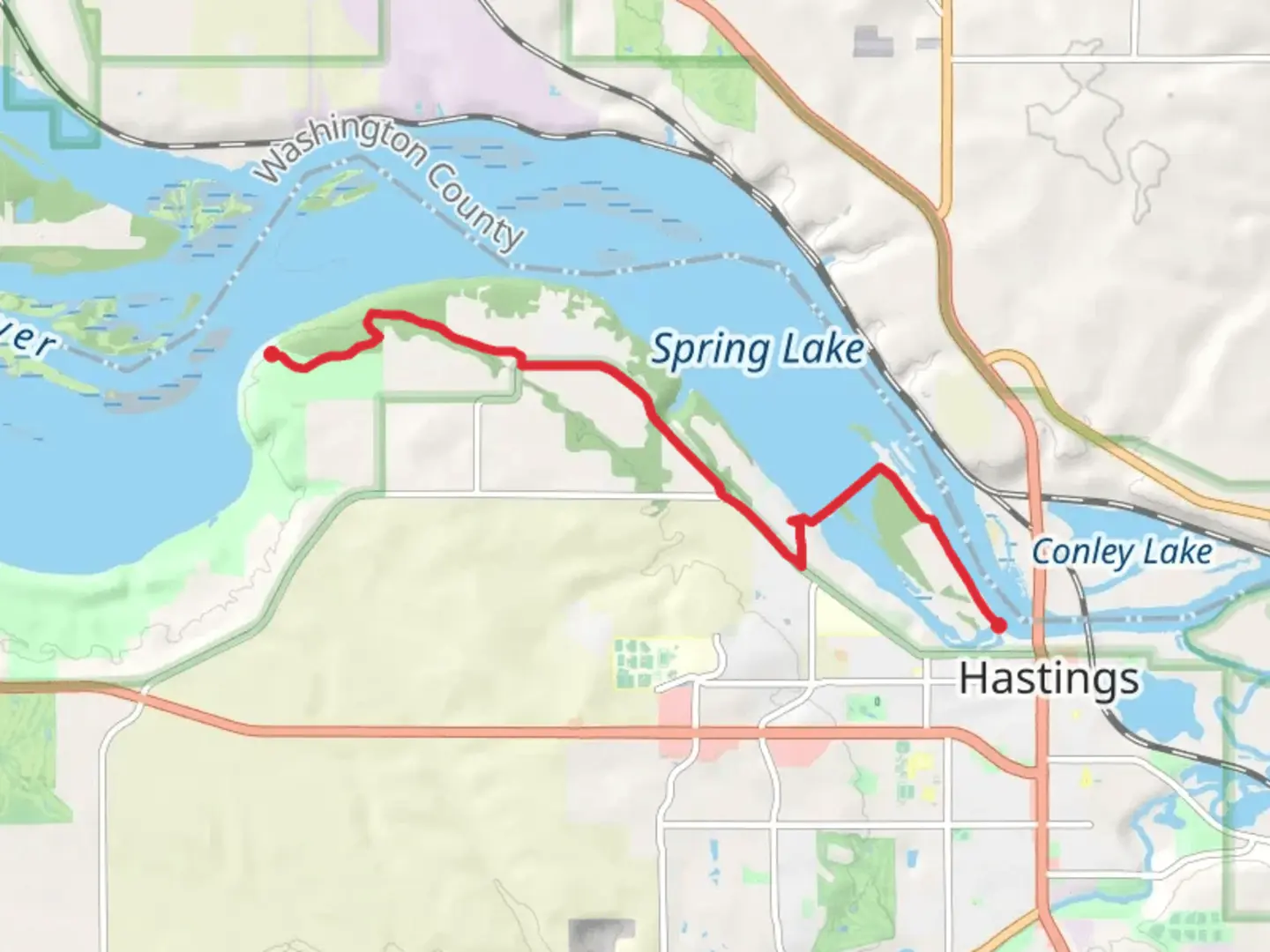 An image depicting the trail Lake Rebecca from Spring Lake Reserve Community Garden and its surrounding area.
