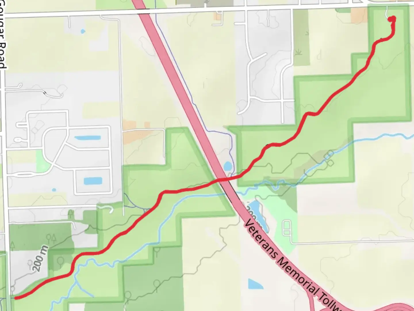 An image depicting the trail Spring Creek Greenway - Short and its surrounding area.