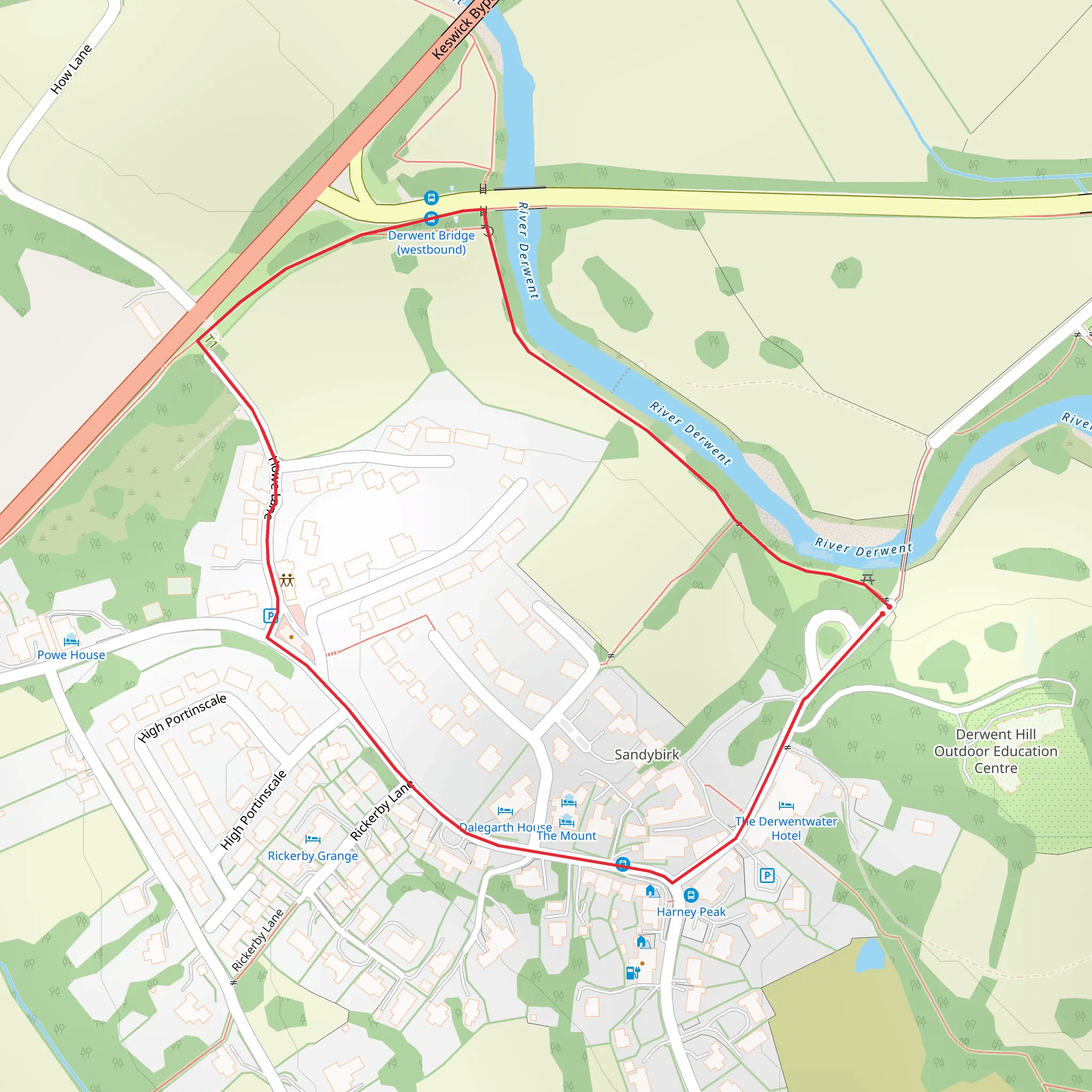 Portinscale Loop via Cumbria Way mobile static map
