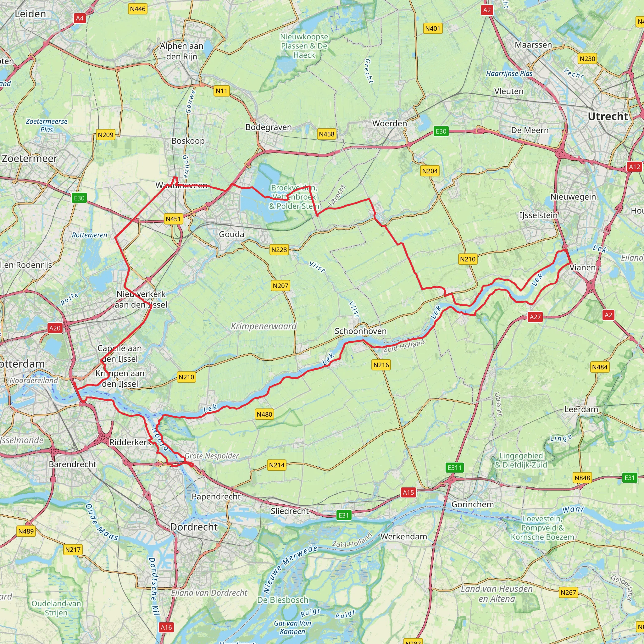 Reeuwijkse Plassen and Nieuwpoort via Zwarteweg, Baarsjeskade, Damweg and De Hetting mobile static map