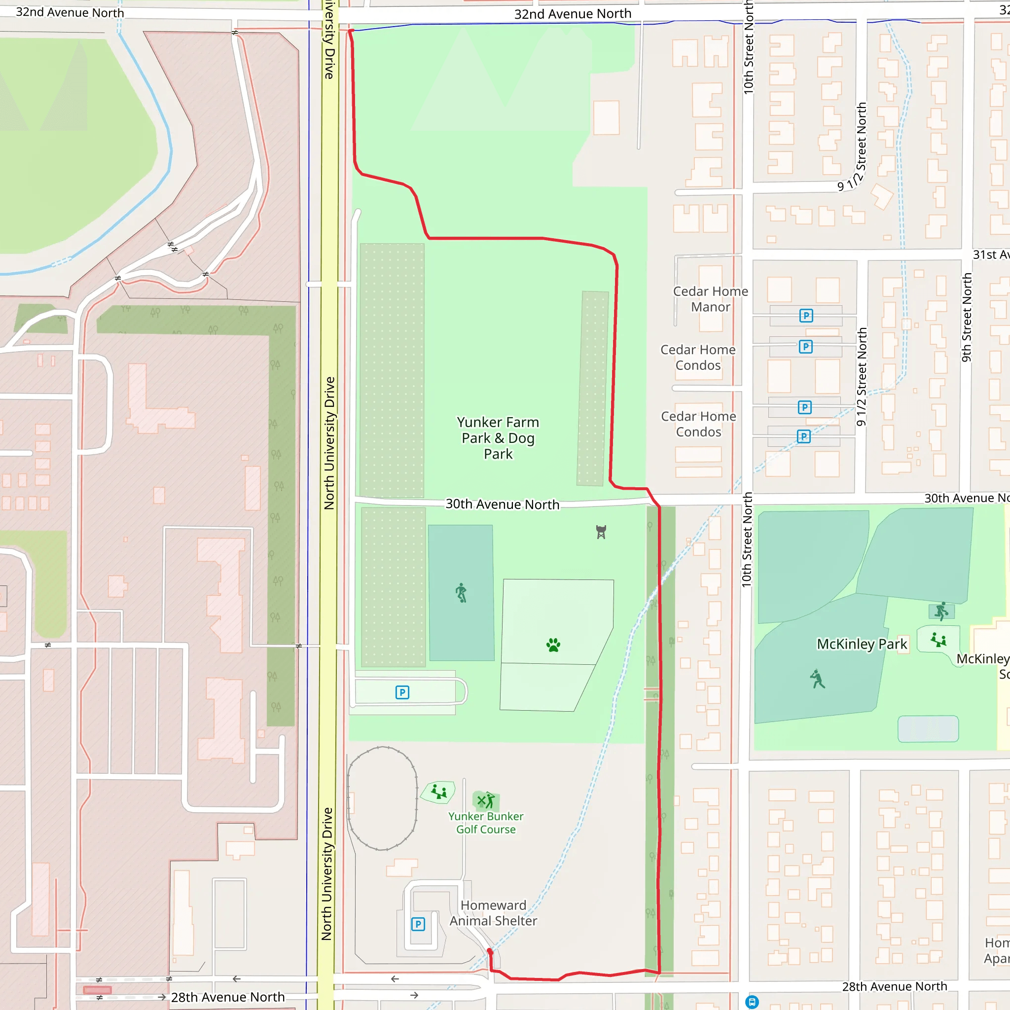 Yunker Farm Park and Dog Park Walk mobile static map