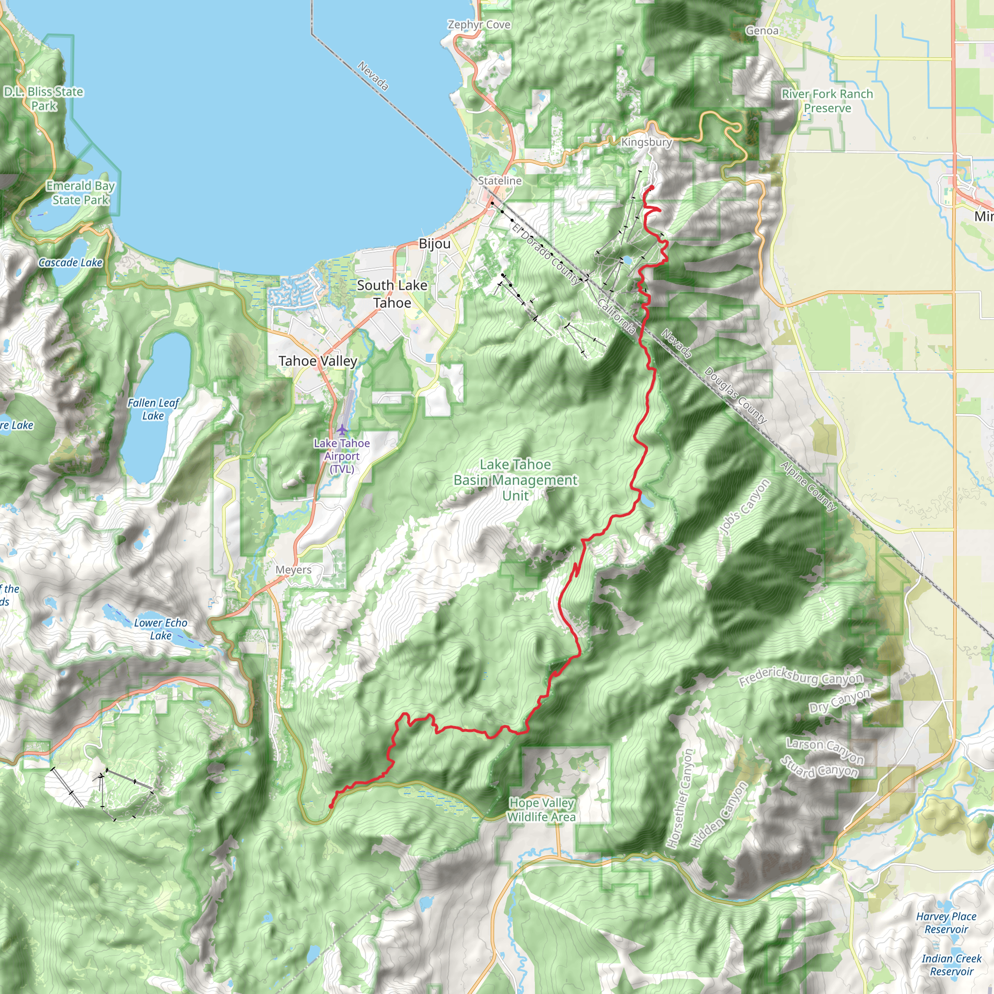 Tahoe Rim Trail from Luther Pass Road mobile static map
