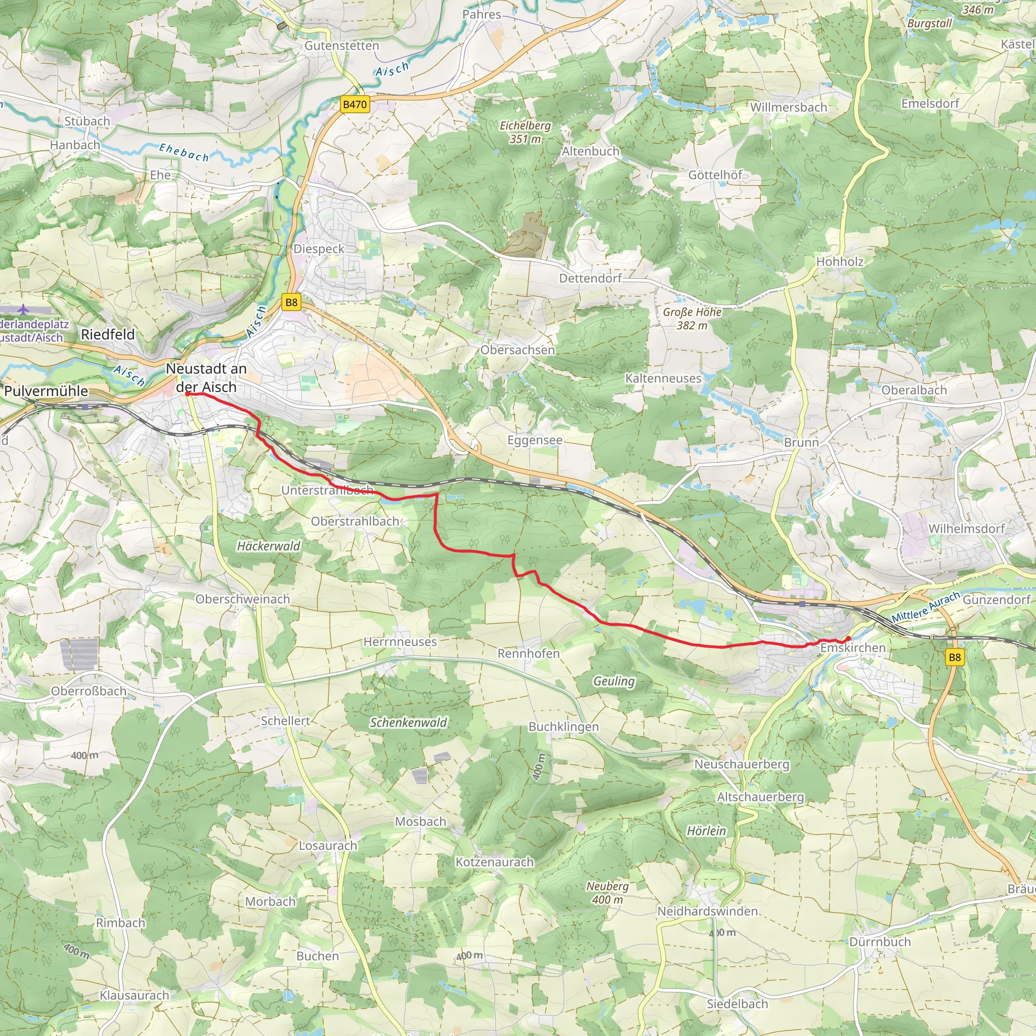 Neustadt Mitte to Emskirchen Walk mobile static map