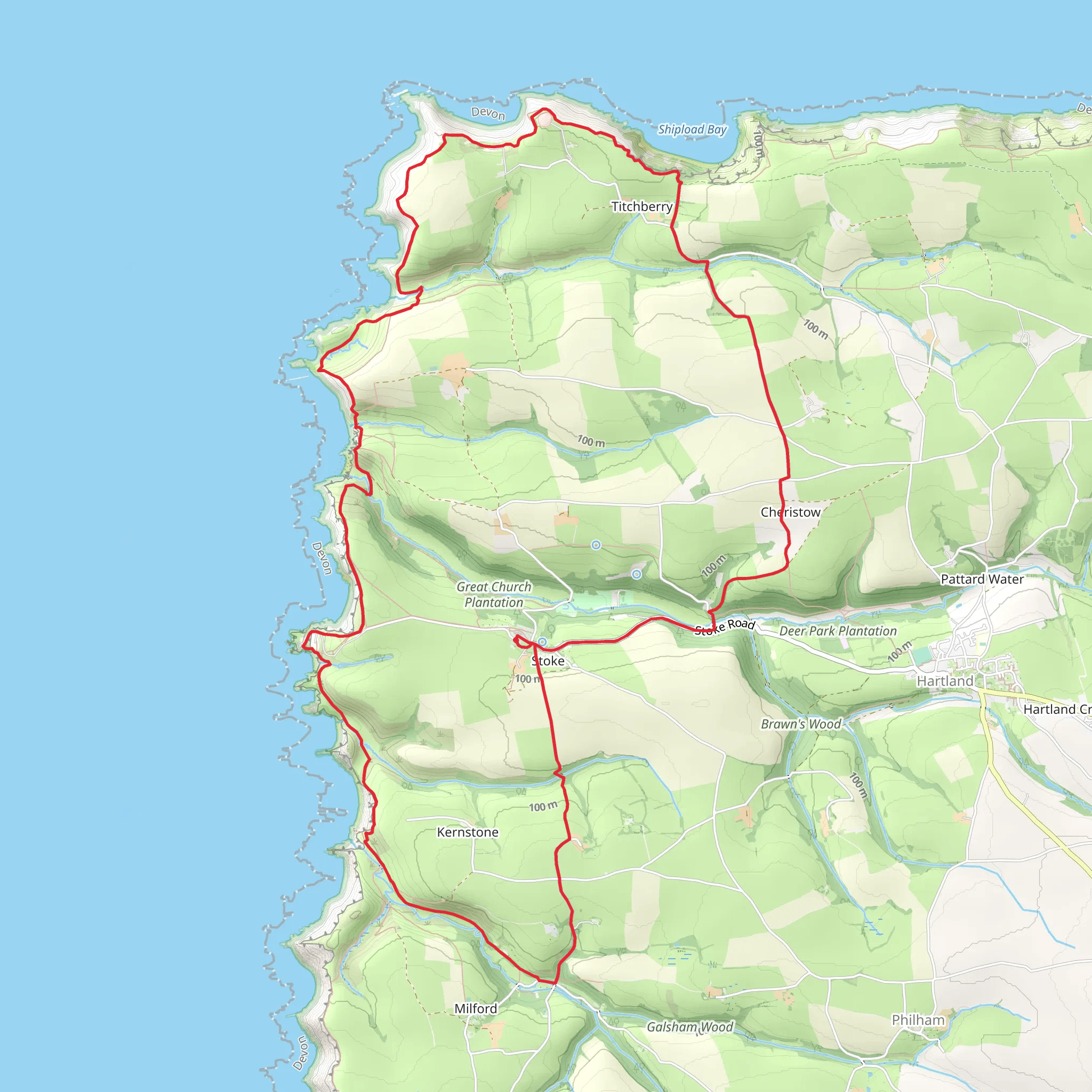 Stoke, Kernstone and Titchberry Loop via Hartland Point mobile static map