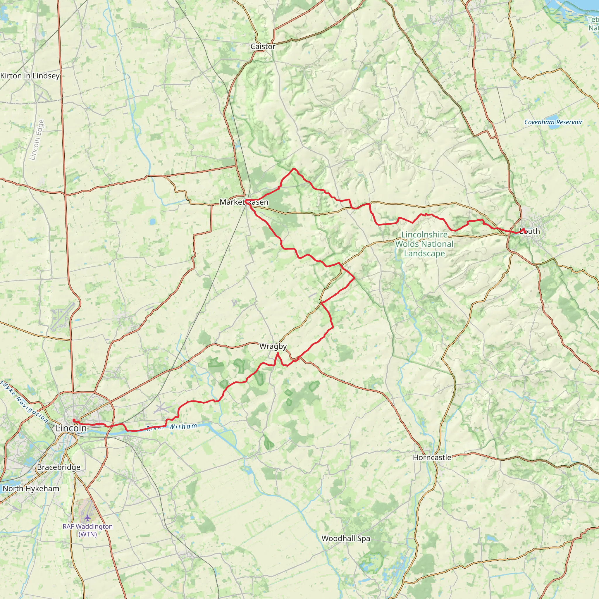 Louth to Lincoln via Viking Way mobile static map