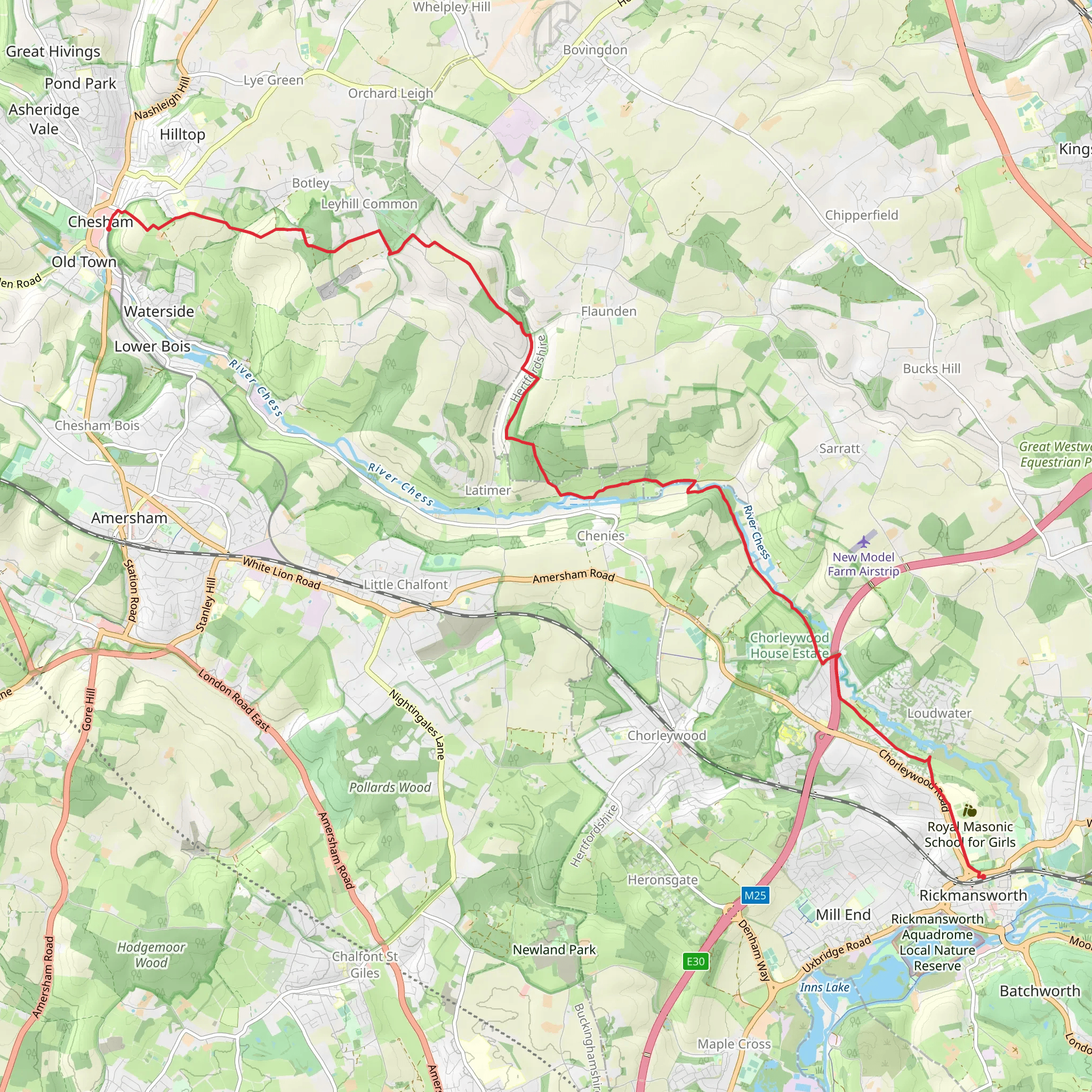 Rickmansworth to Chesham Walk mobile static map