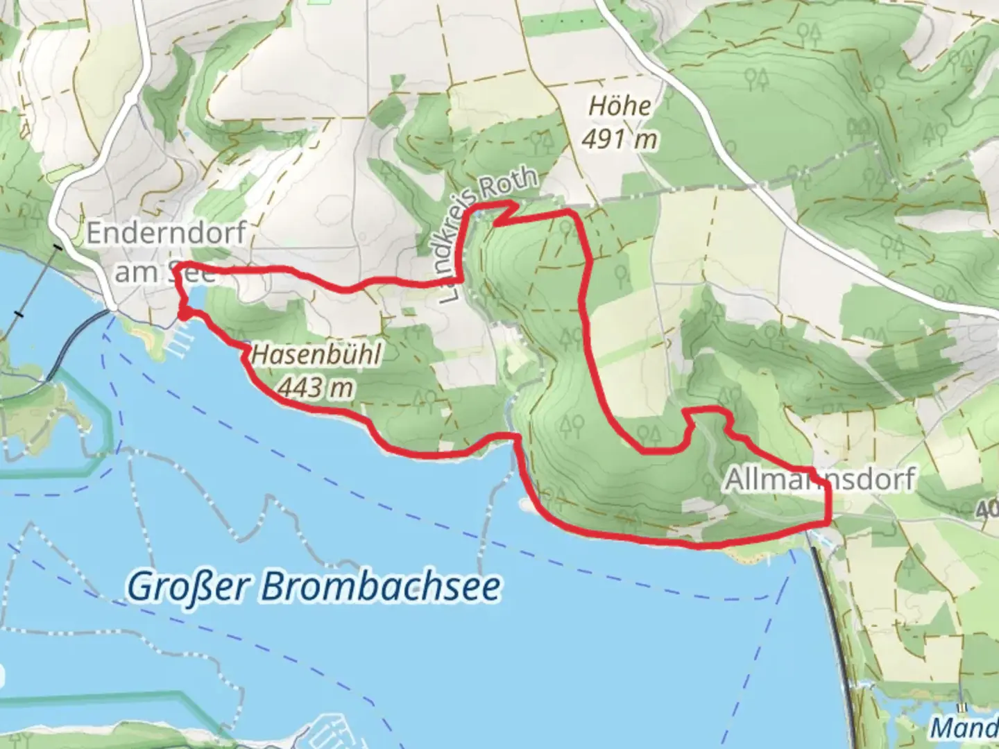 An image depicting the trail Kirschgartenwanderung and Sonnenseite Bromnachsee and its surrounding area.